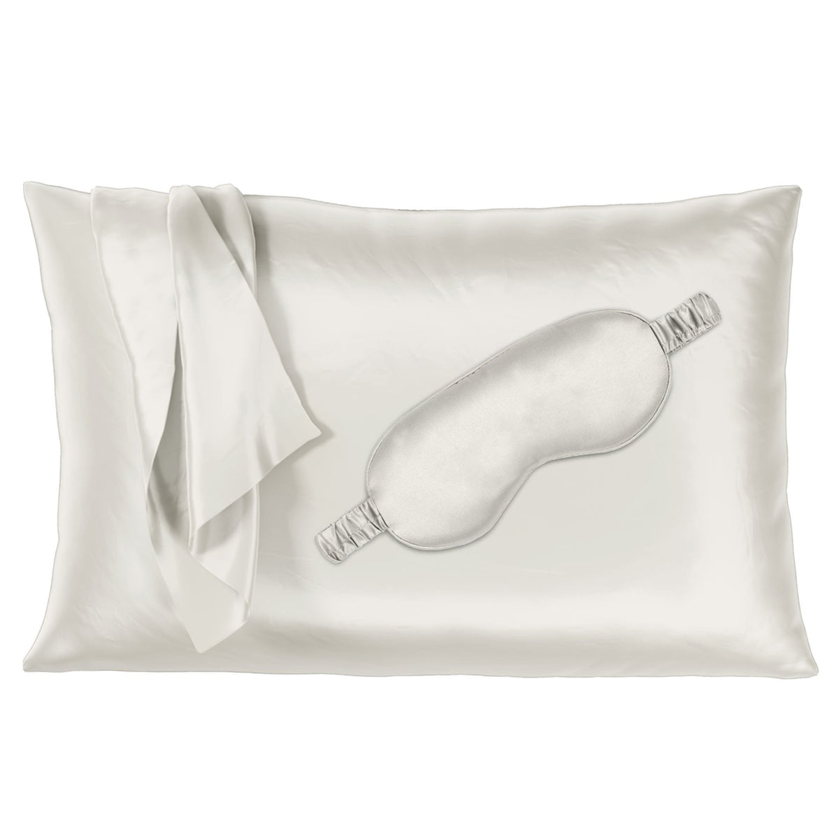 Black silk pillowcase with matching sleep mask, offering a smooth and luxurious