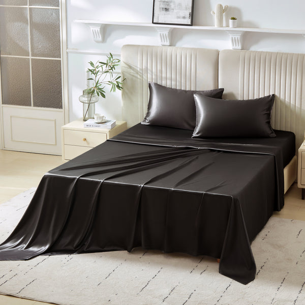 22 Momme Black Mulberry Silk Sheet Set | Hypoallergenic