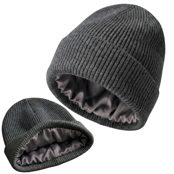 Luxury Silk-Lined Cashmere & Merino Wool Winter Beanie | Gunmetal