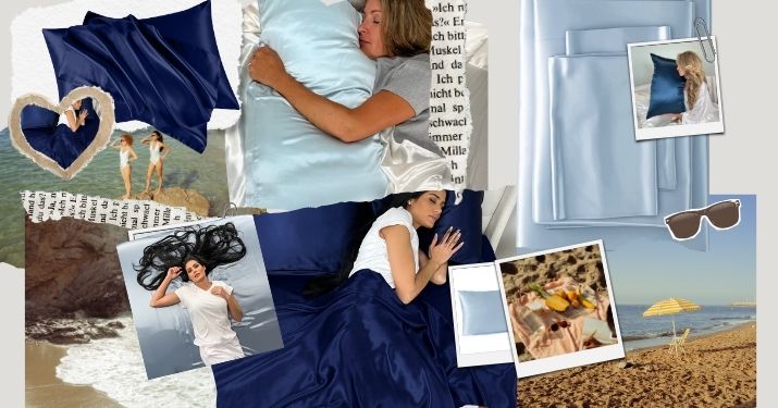Coastal Fashion with blue silk bedding