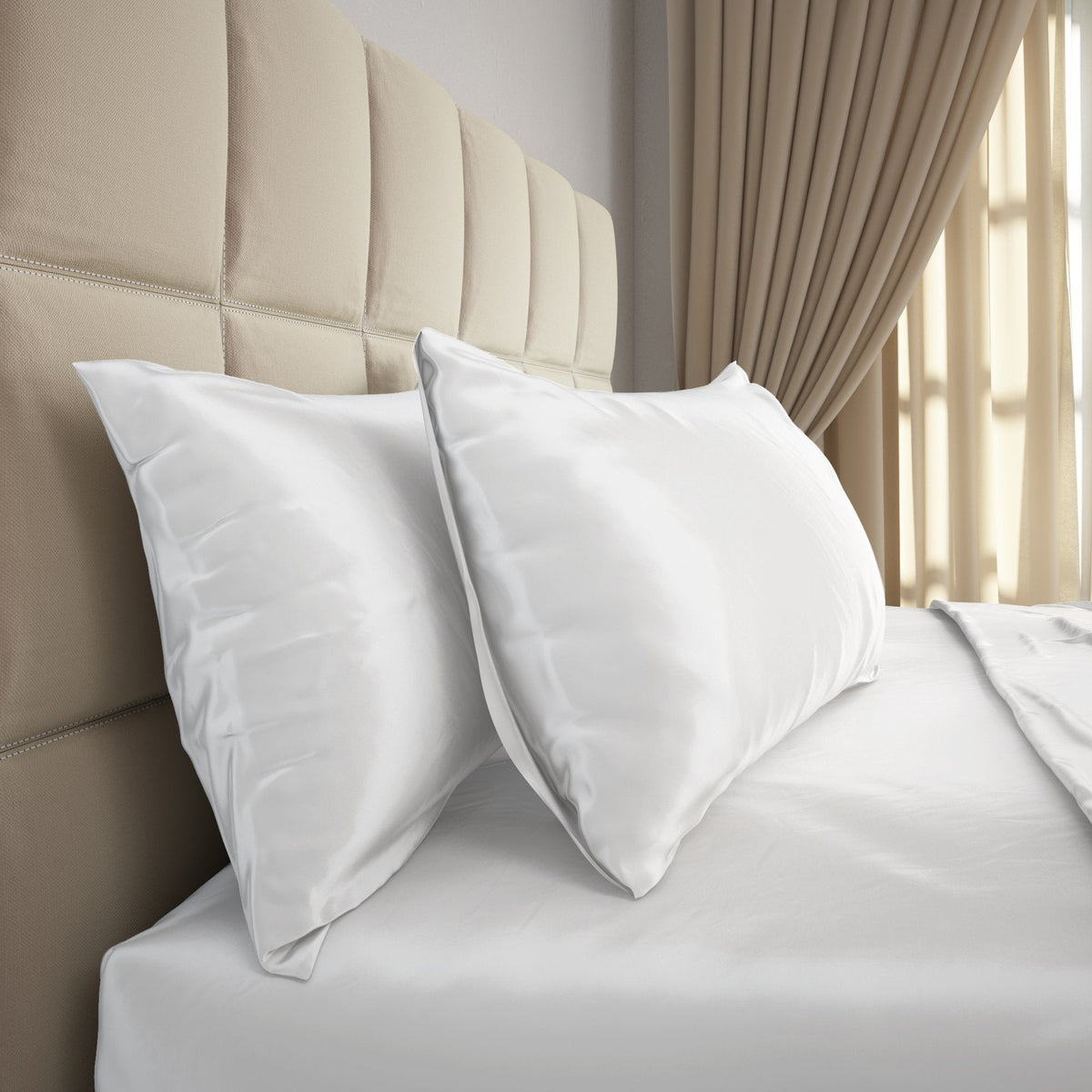 Mulberry Park Silks 19 Momme Silk Pillowcase  Ivory on Bed- Side