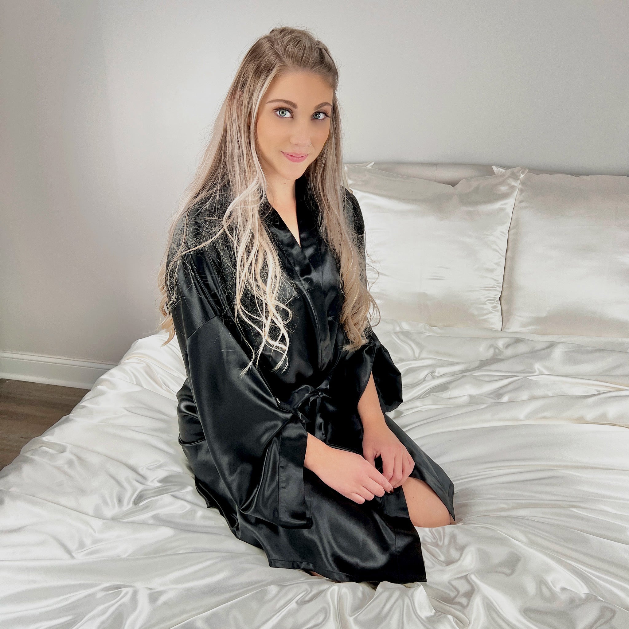 Pure Silk Robe 100% Pure Mulberry Silk Kimono Robe for Women | 22 Momme | Black ...