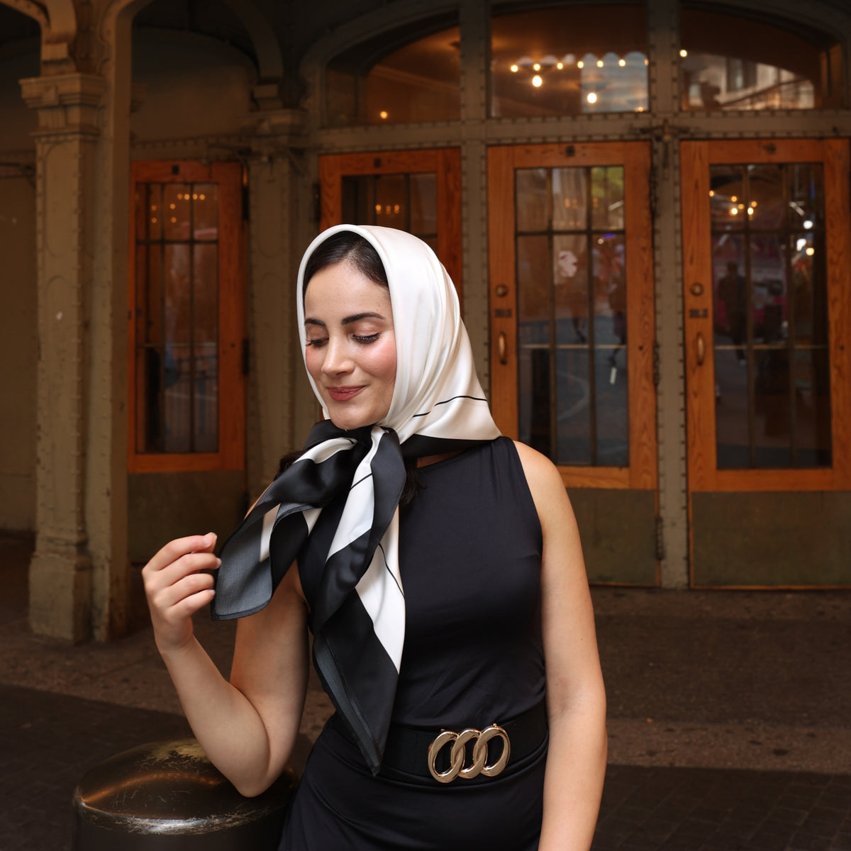 100% Mulberry Silk 36" Square Extra-Large Head Scarf - Black/Ivory 100% Mulberry Silk 36" Square Extra-Large Head Scarf - Black/Ivory