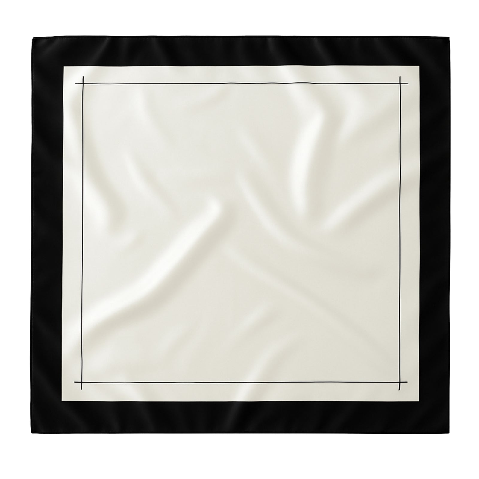 Mulberry Park Silks Square Head Scarf in Black/Ivory, featuring a 36 silk fabric with a black border and hand-drawn line detailing.