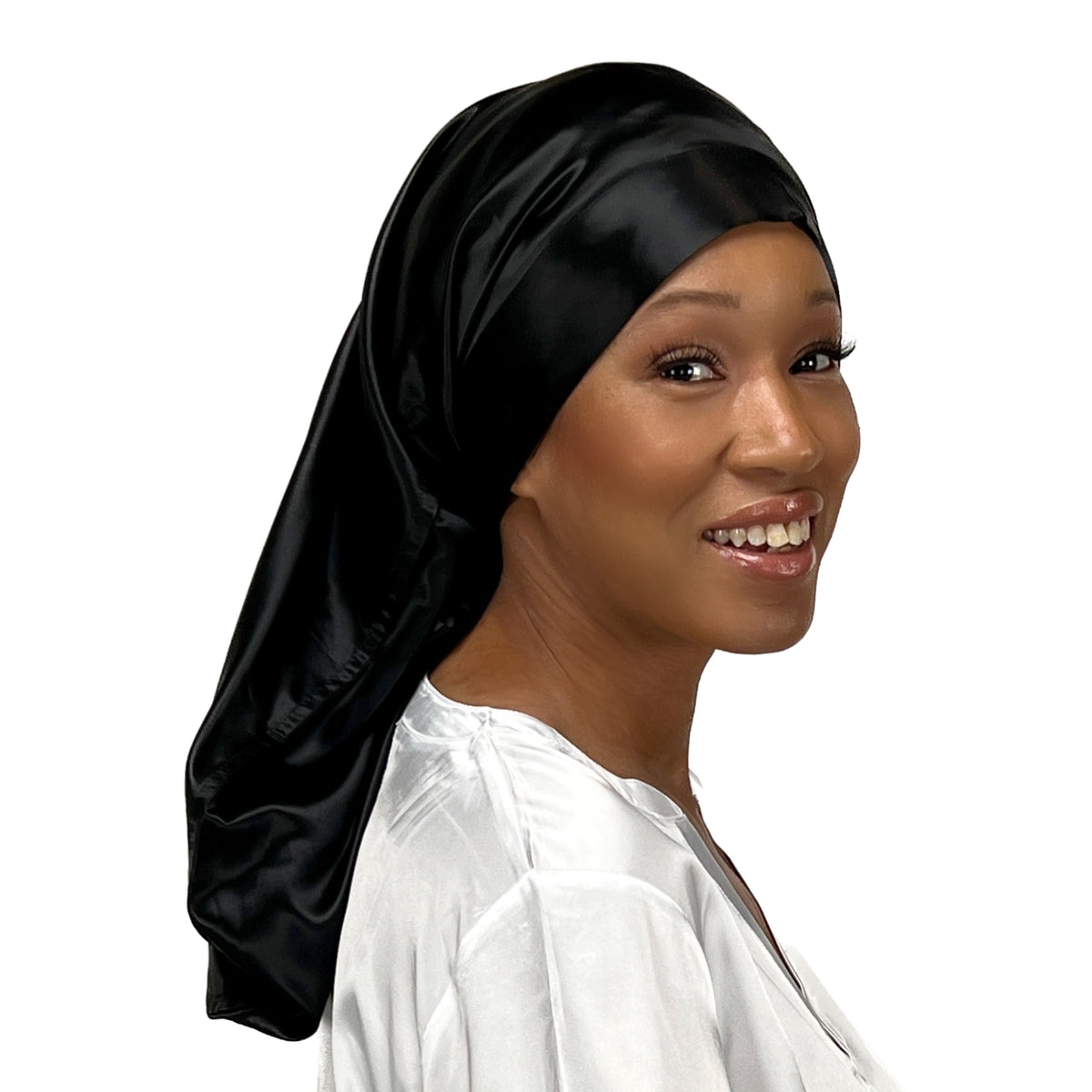 Silk Long Hair Reversible Bonnet - Black