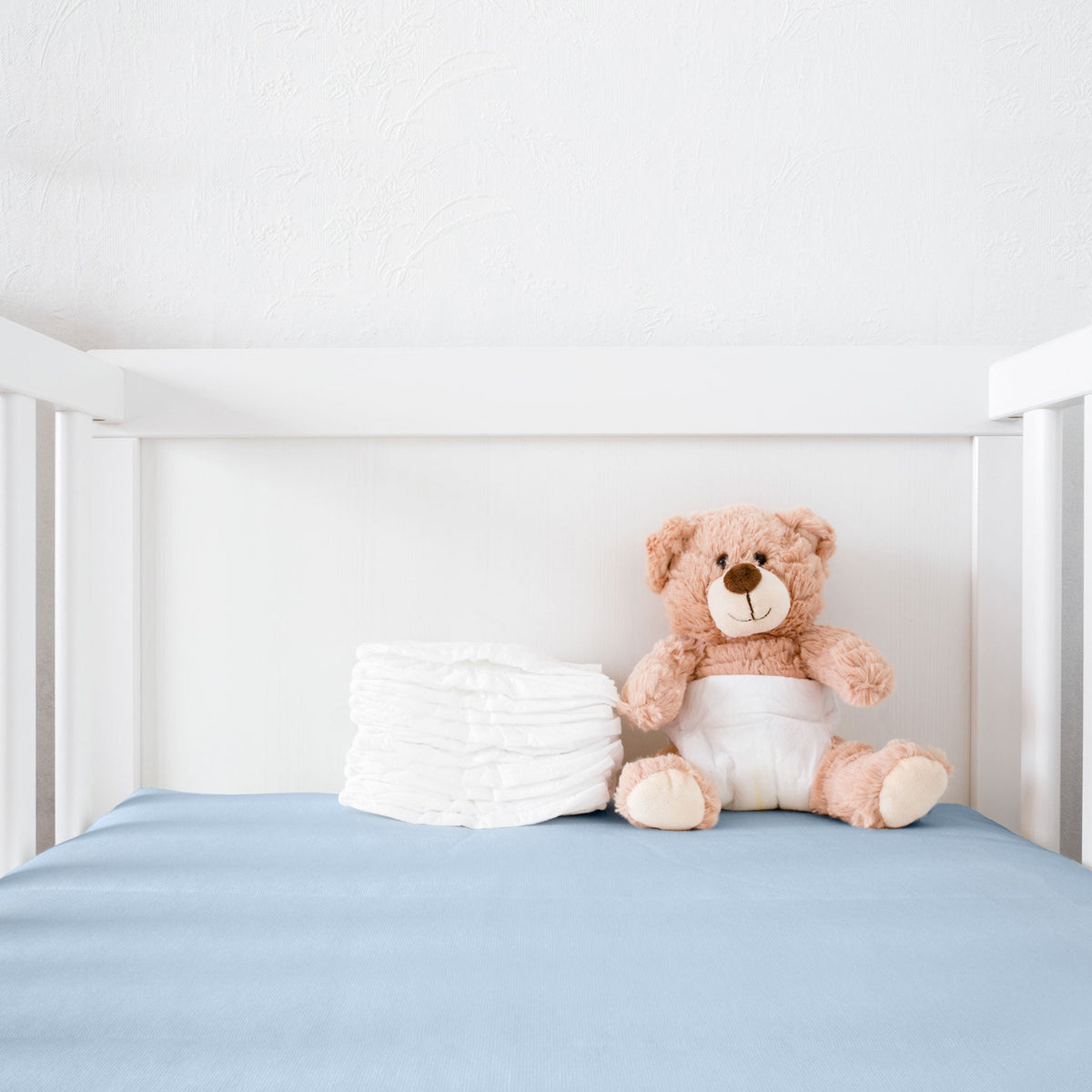 Mulberry Park Silks Silk Crib &amp; Toddler Fitted Sheet Mattress Blue with Teddy Bear
