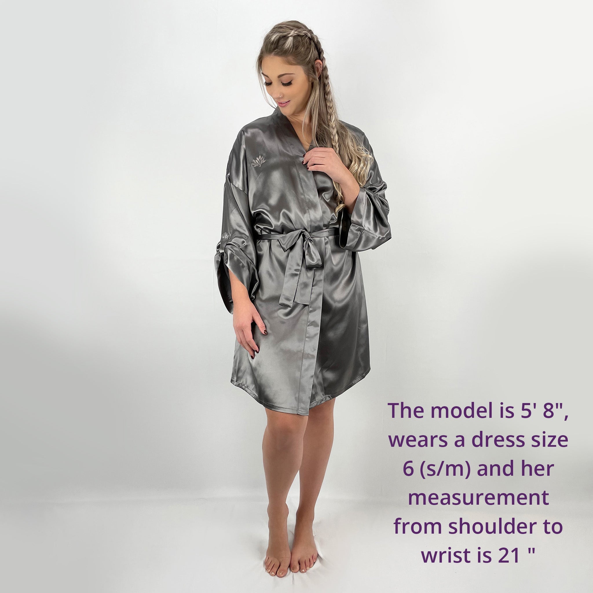 N Female Robe 100% Pure Mulberry Silk Kimono Robe for Women | 22 Momme | Gunmetal ...