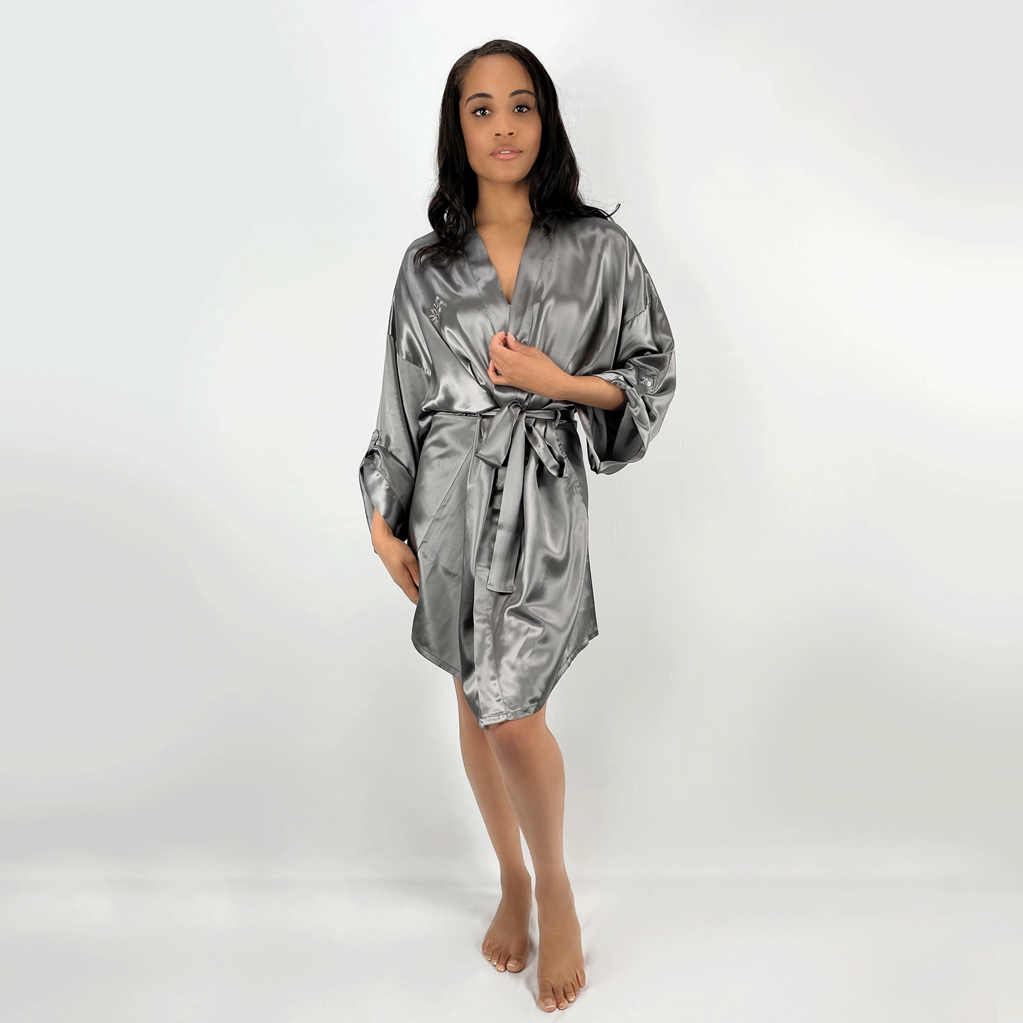 Pure Silk Robe 100% Pure Mulberry Silk Kimono Robe for Women | 22 Momme | Gunmetal ...