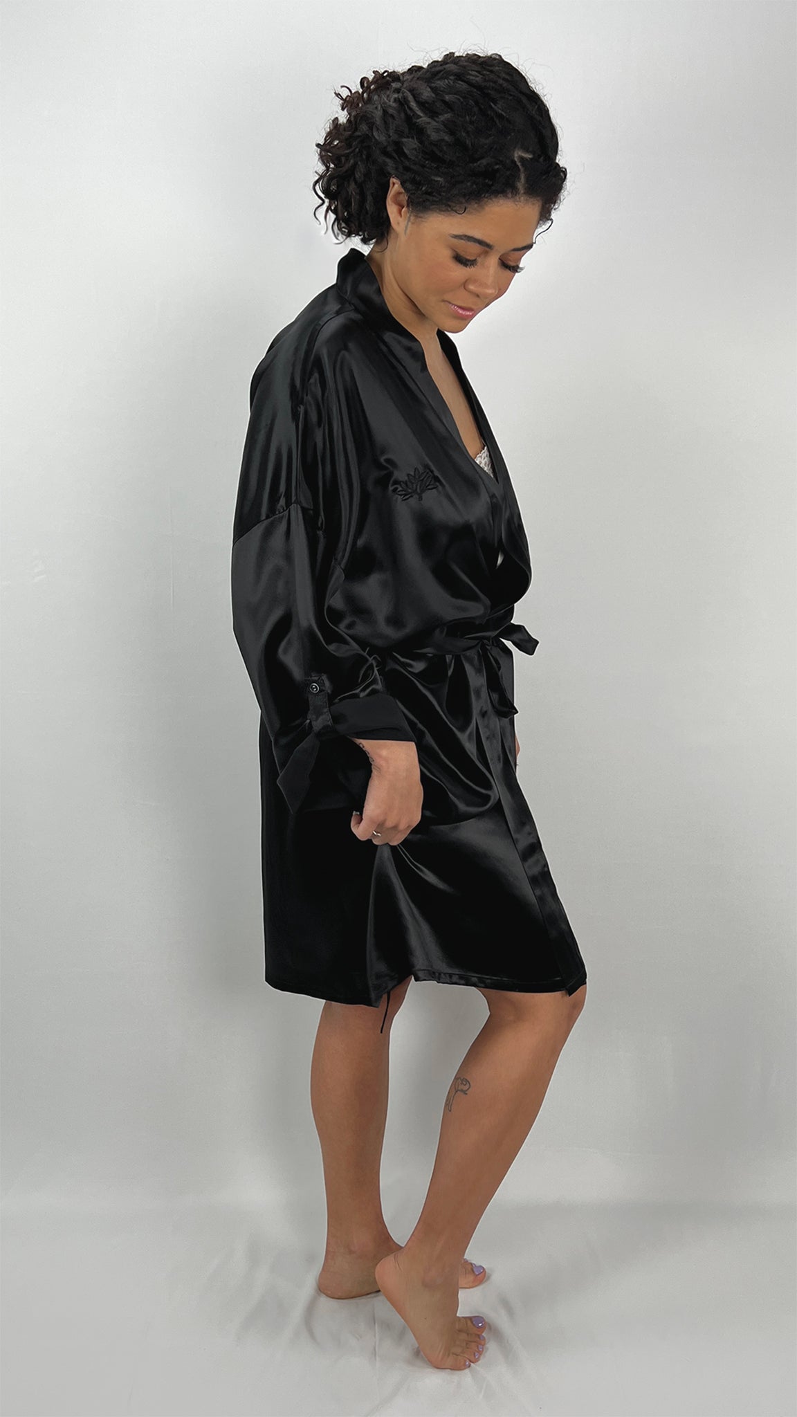 100% Pure Silk Robe - Black