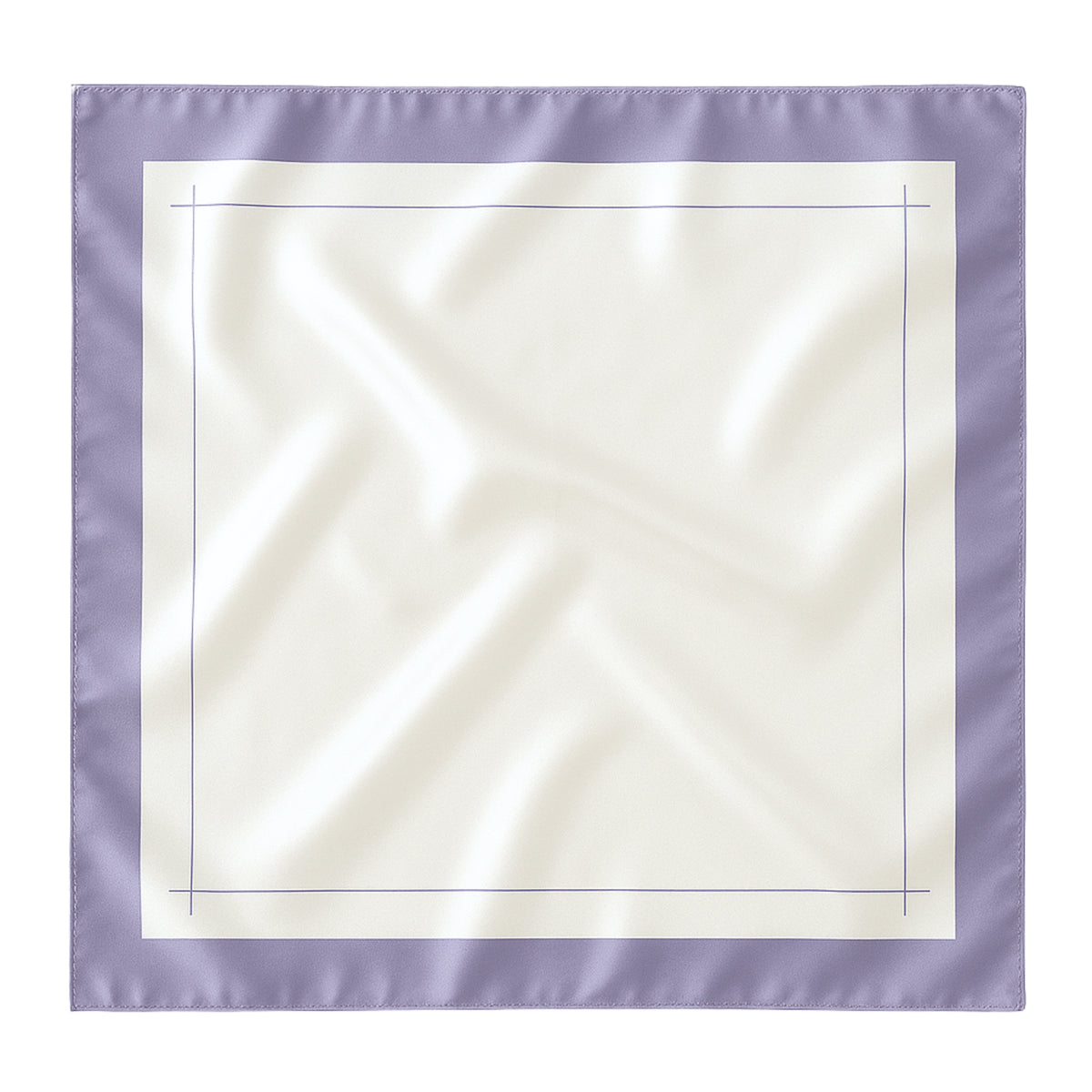Silk Square Head Scarf - Lilac/Ivory: A luxurious cream silk scarf with lilac and lavender borders, showcasing Mulberry Park Silks' elegant craftsmanship and versatile style.