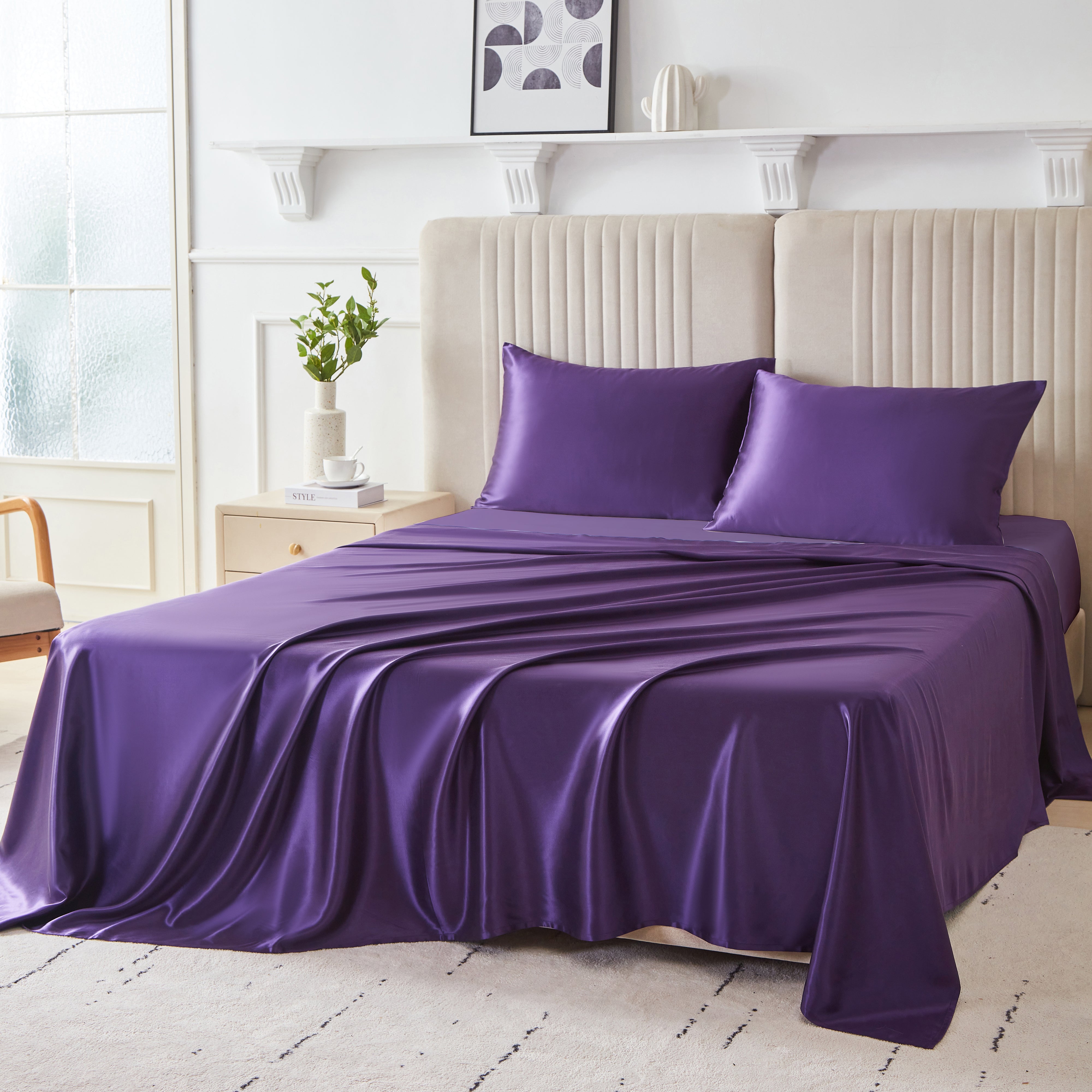 22 Momme Plum Purple Mulberry Silk Sheet Set | Temperature