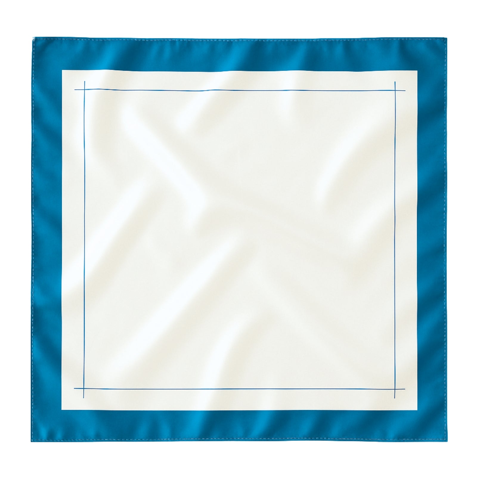 Mulberry Park Silks Silk Square Head Scarf - Marina/Ivory features a turquoise-blue border and cream center with fine line details, crafted from luxurious Mulberry silk.