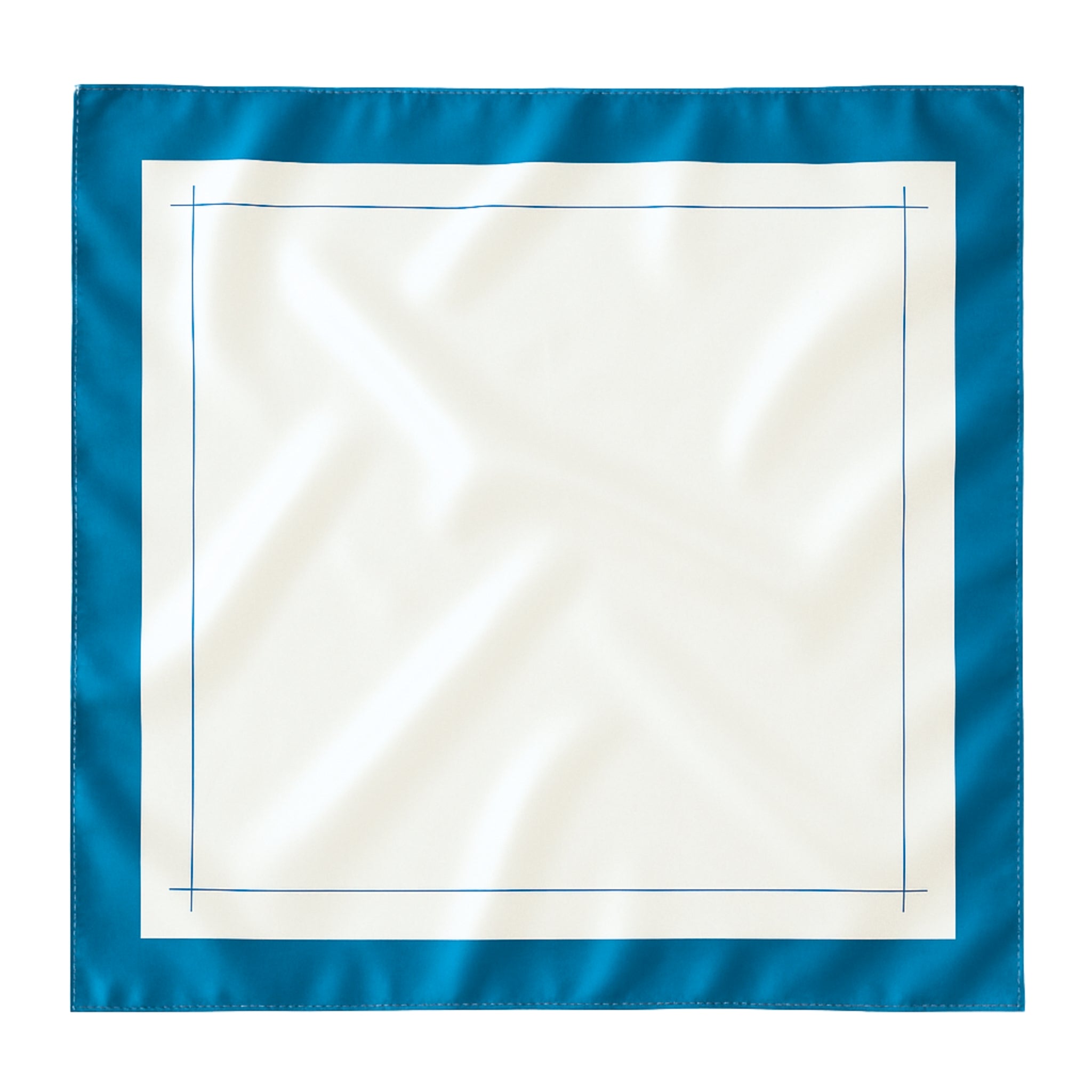 Mulberry Park Silks Silk Square Head Scarf - Marina/Ivory features a turquoise-blue border and cream center with fine line details, crafted from luxurious Mulberry silk.
#color_marina-ivory