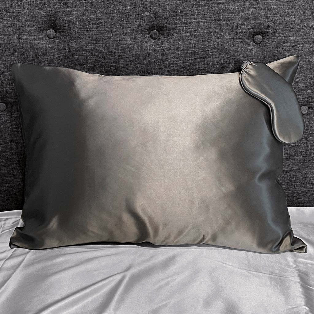 22 Momme Silk Pillowcase &amp; Sleep Mask Gift Set - Gunmetal