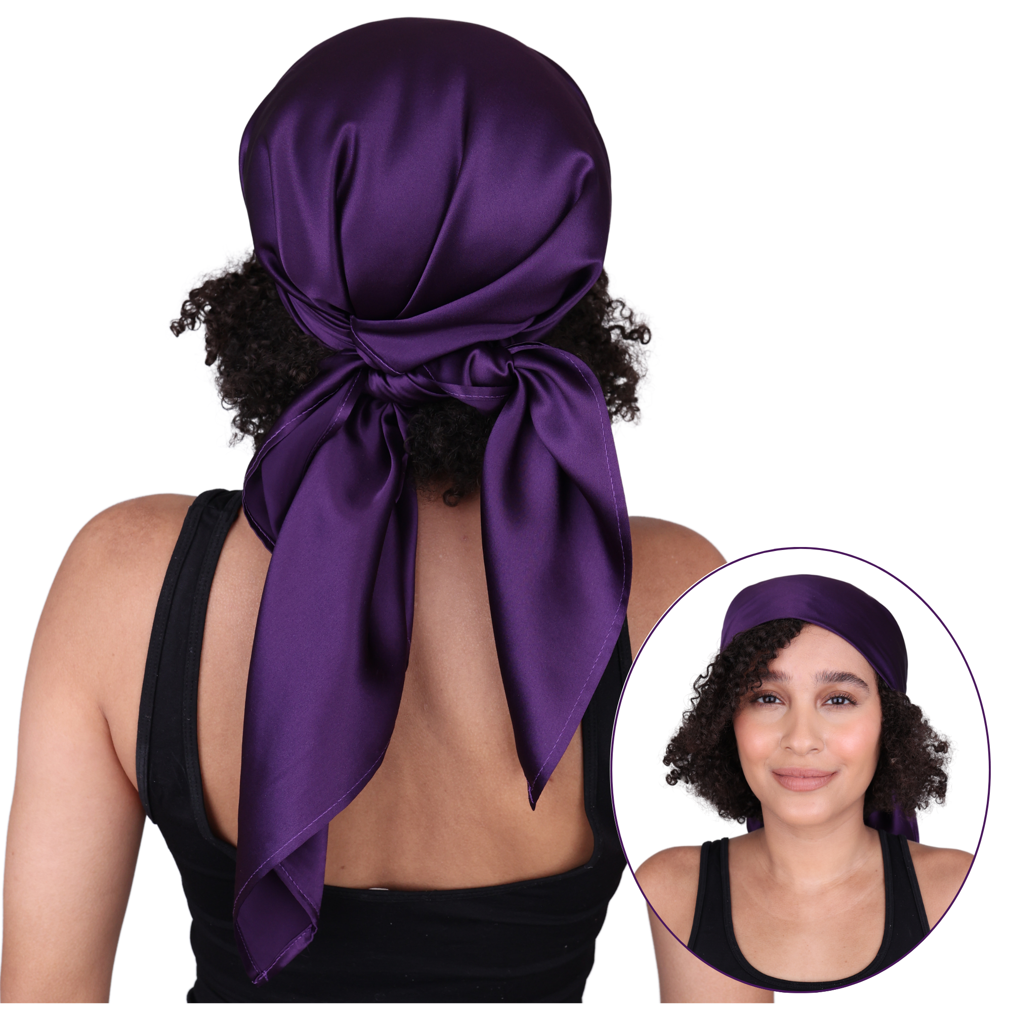 MCM Purple Silk Scarf and Scrunchie Set Mulberry Silk Hair Scarf, Hair Wrap - Purple – Hair Wrap Heaven main image 3