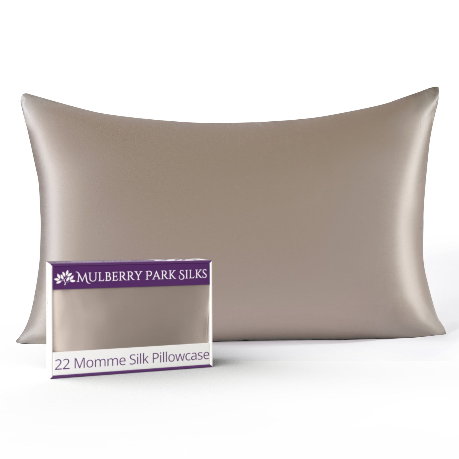 Taupe 22 Momme 100% Silk Pillowcase by Mulberry Park Silks with luxurious, Smooth Feel