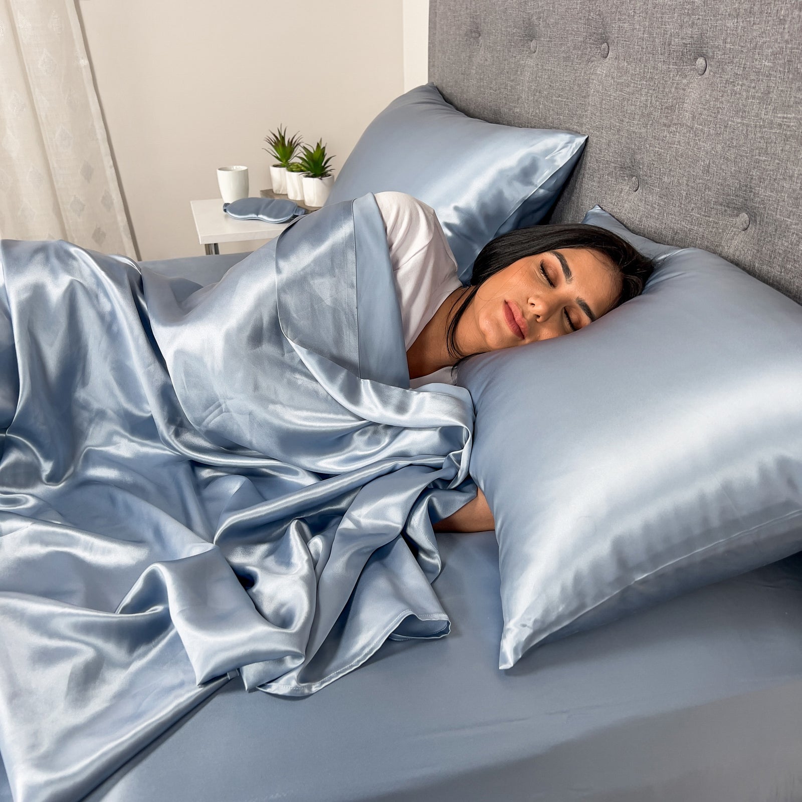 Steel Blue 22 Momme 100% Silk Pillowcase by Mulberry Park Silks with luxurious, Smooth Feel