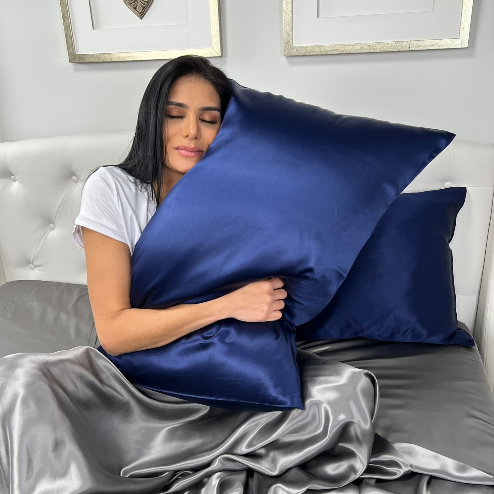 Navy 30 Momme 100% Silk Pillowcase by Mulberry Park Silks with luxurious, Smooth Feel