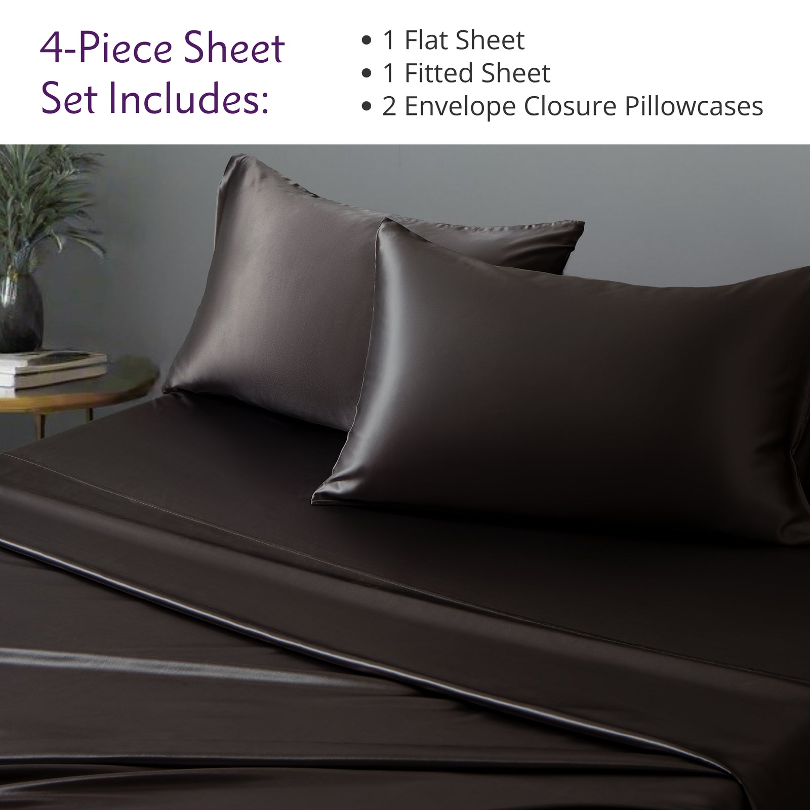 Mulberry Park Silks 19 Momme silk sheet set in black — lightweight silk bedding.