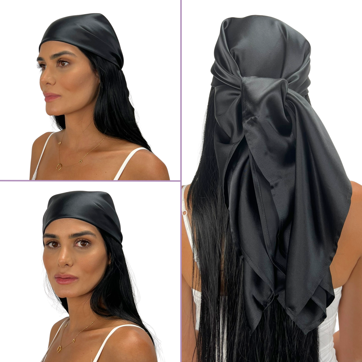 Silk Square Head Scarf - Black