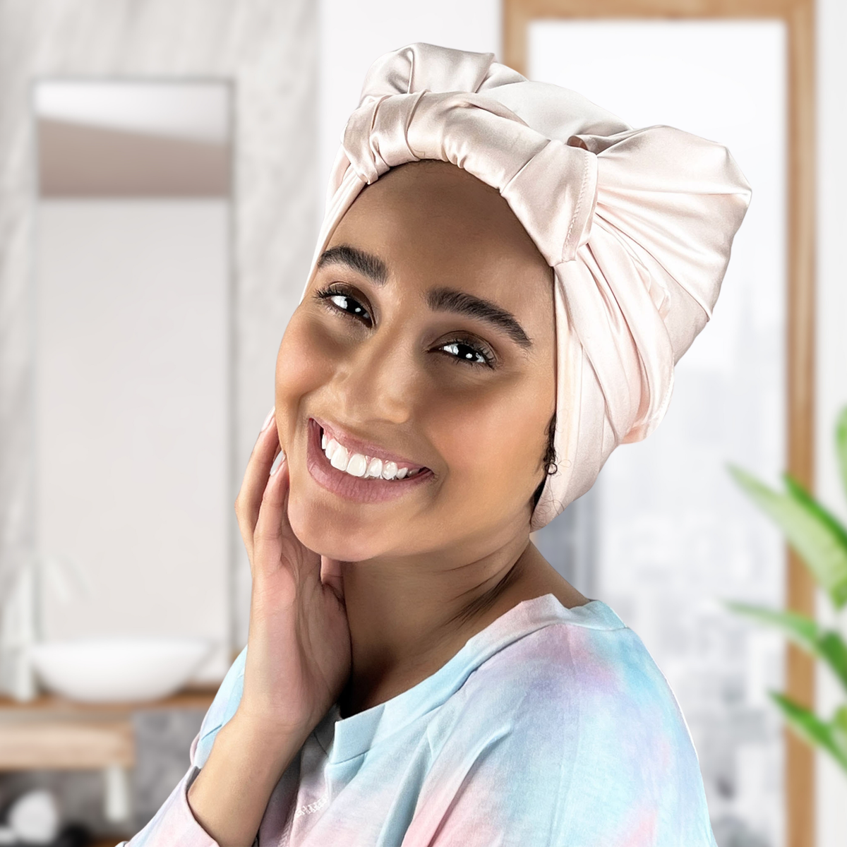 Silk Square Head Scarf - Pink