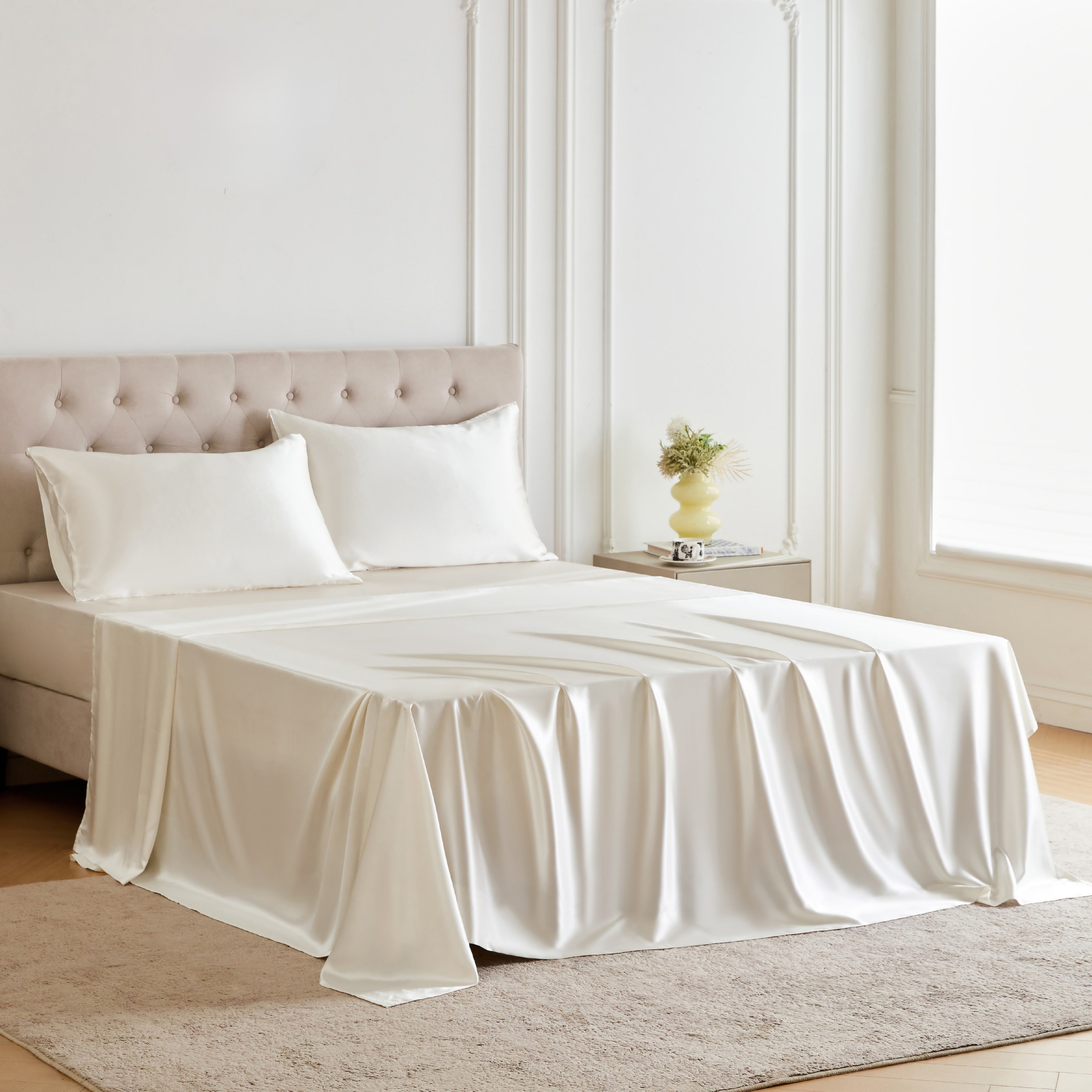 30 Momme Natural Ivory Mulberry Silk Sheet Set | Hypoallergenic
