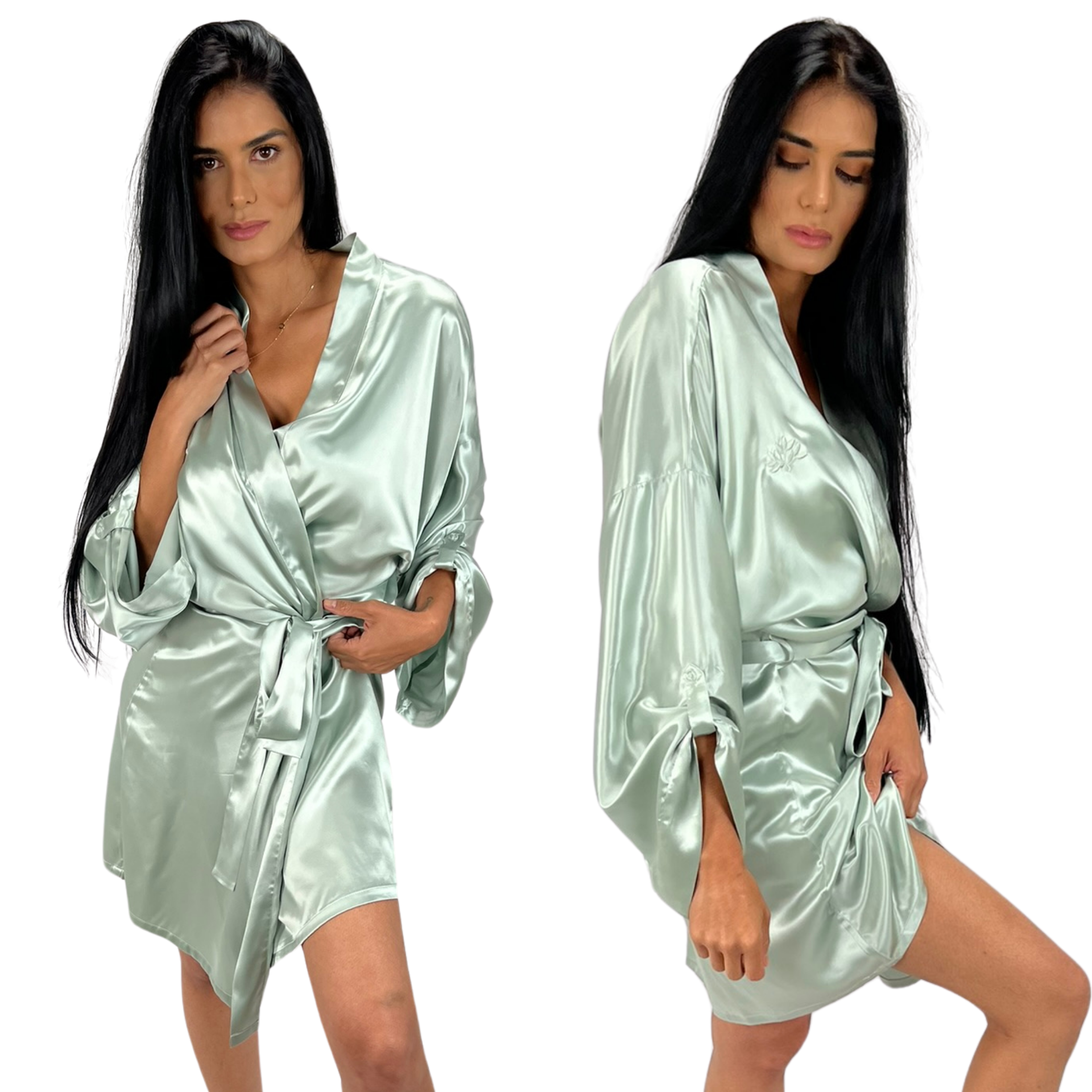 Side Robe 100% Pure Mulberry Silk Kimono Robe for Women | 22 Momme | Sage Green ...