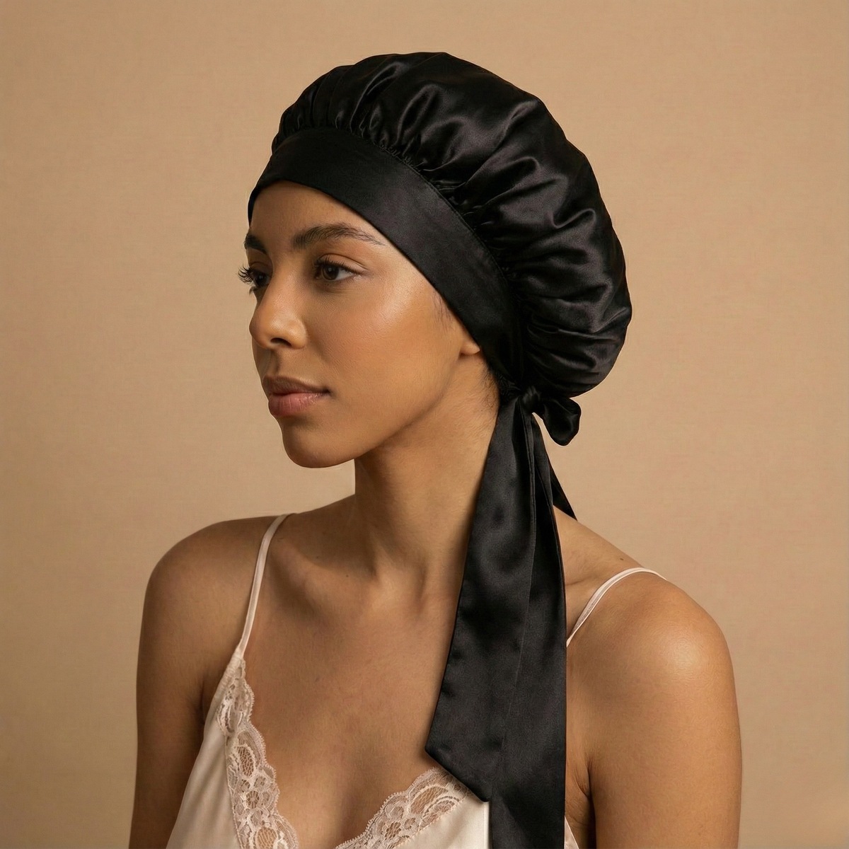 Silk Short Reversible Bonnet - Black