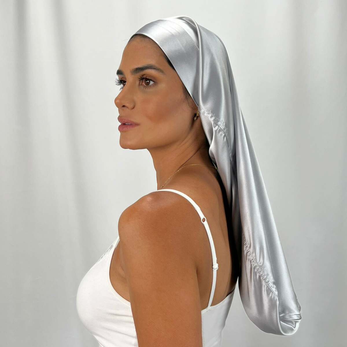 Silk Long Hair Reversible Bonnet - Silver