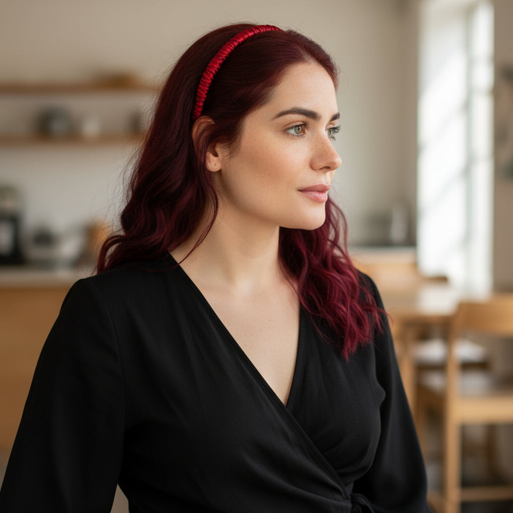 Silk Skinny Scrunched Headband - Cabernet