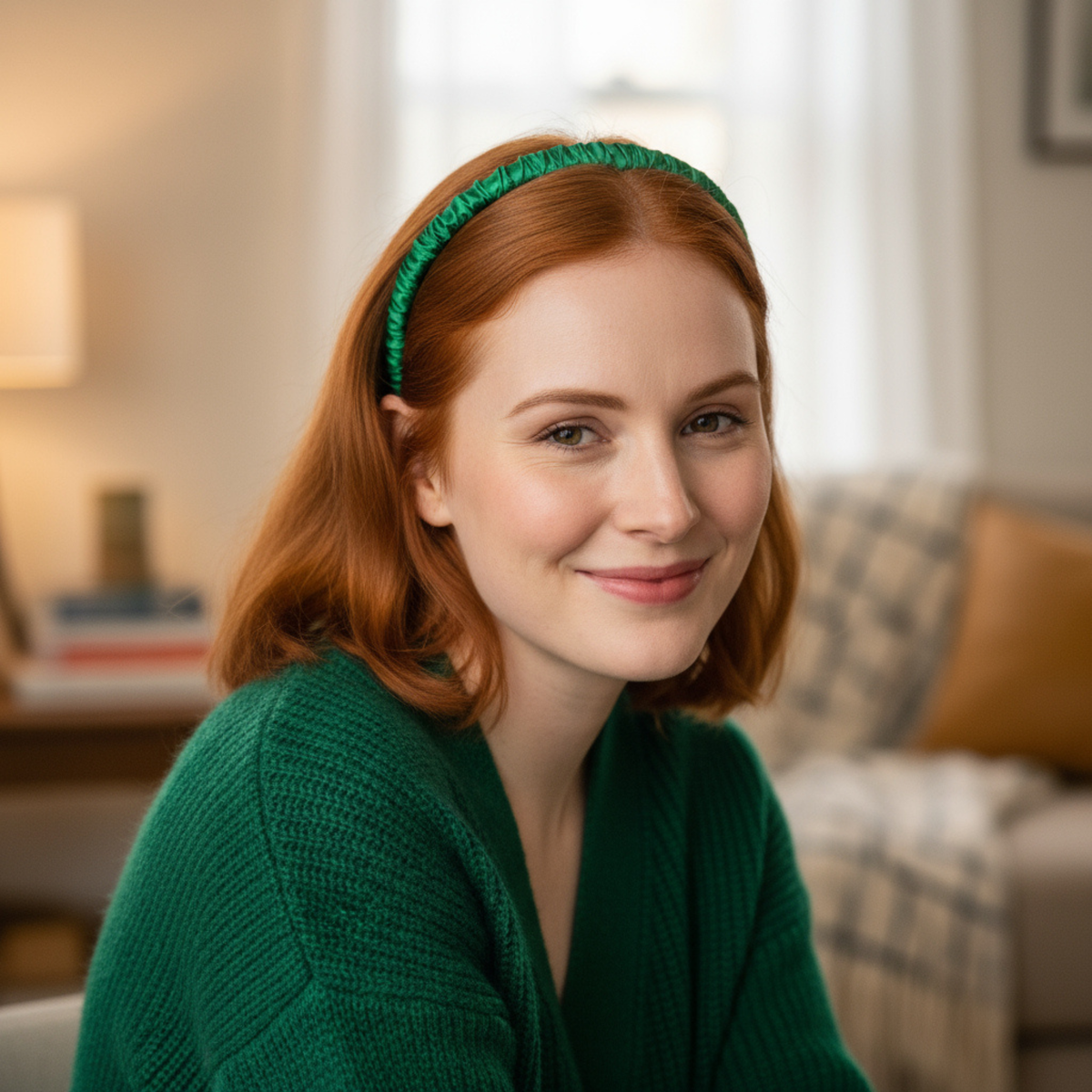 Silk Skinny Scrunched Headband - Emerald Green