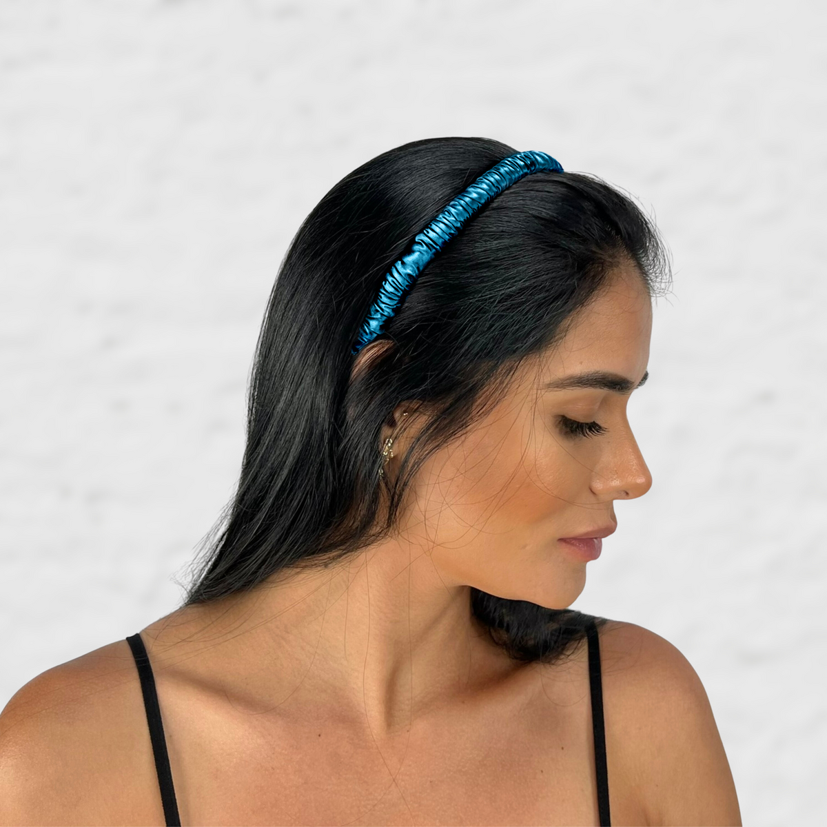 19 Momme Silk Skinny Scrunched Headband - Marina Blue