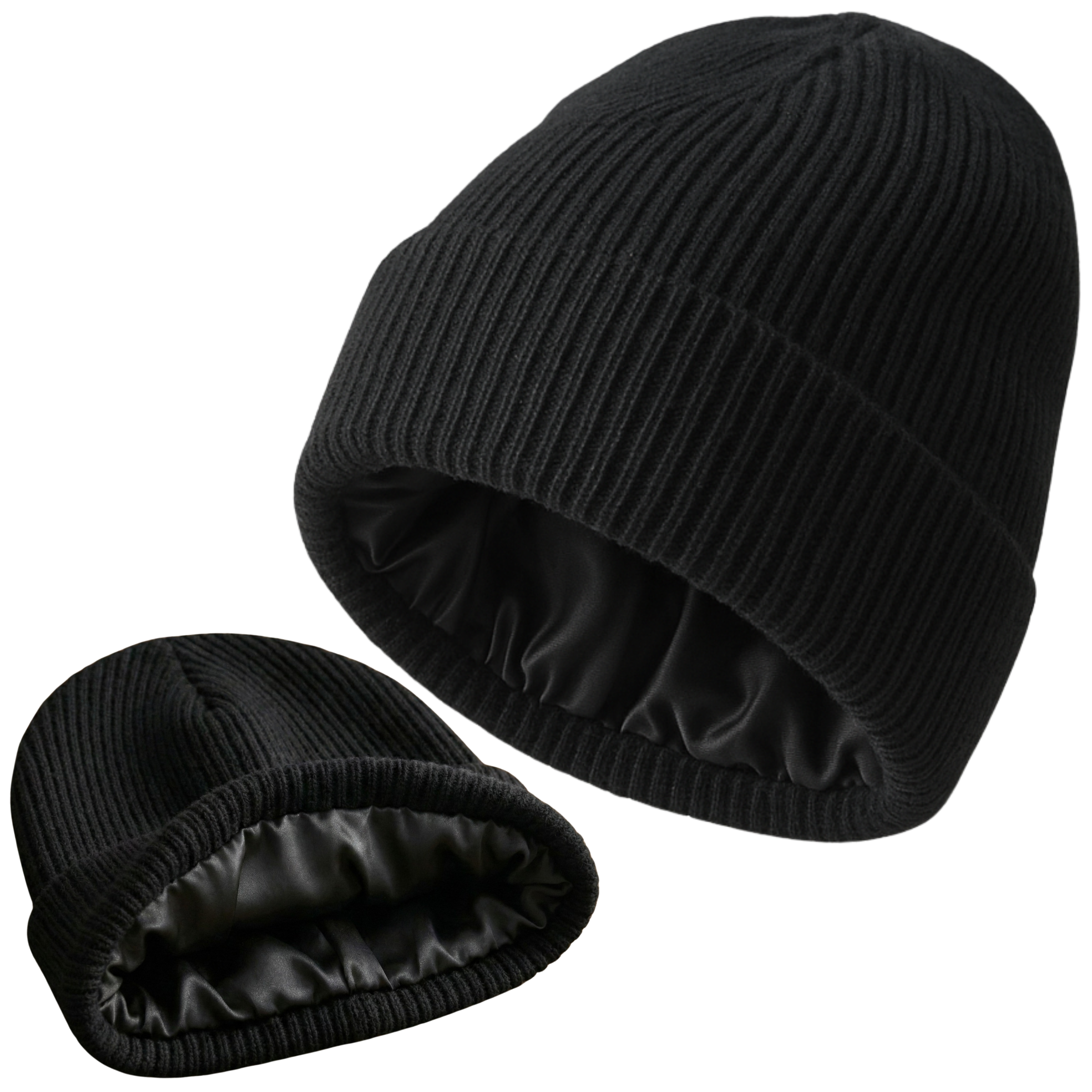 Luxury Silk-Lined Cashmere & Merino Wool Winter Beanie | Black