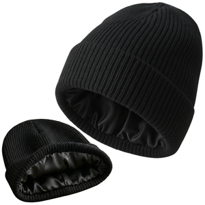Luxury Silk-Lined Cashmere & Merino Wool Winter Beanie | Black Luxury Silk-Lined Cashmere & Merino Wool Winter Beanie | Black