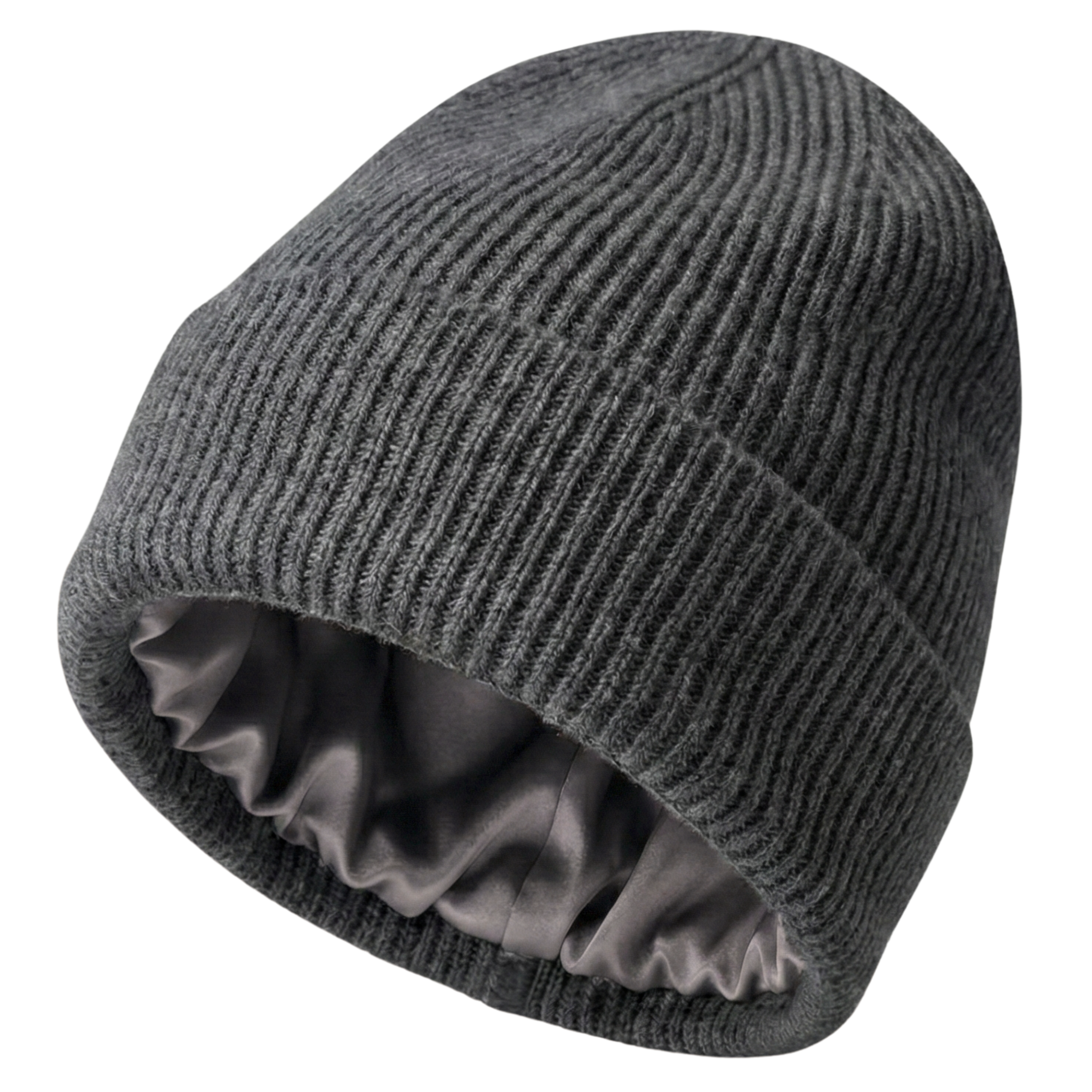 Luxury Silk-Lined Cashmere & Merino Wool Winter Beanie | Gunmetal
