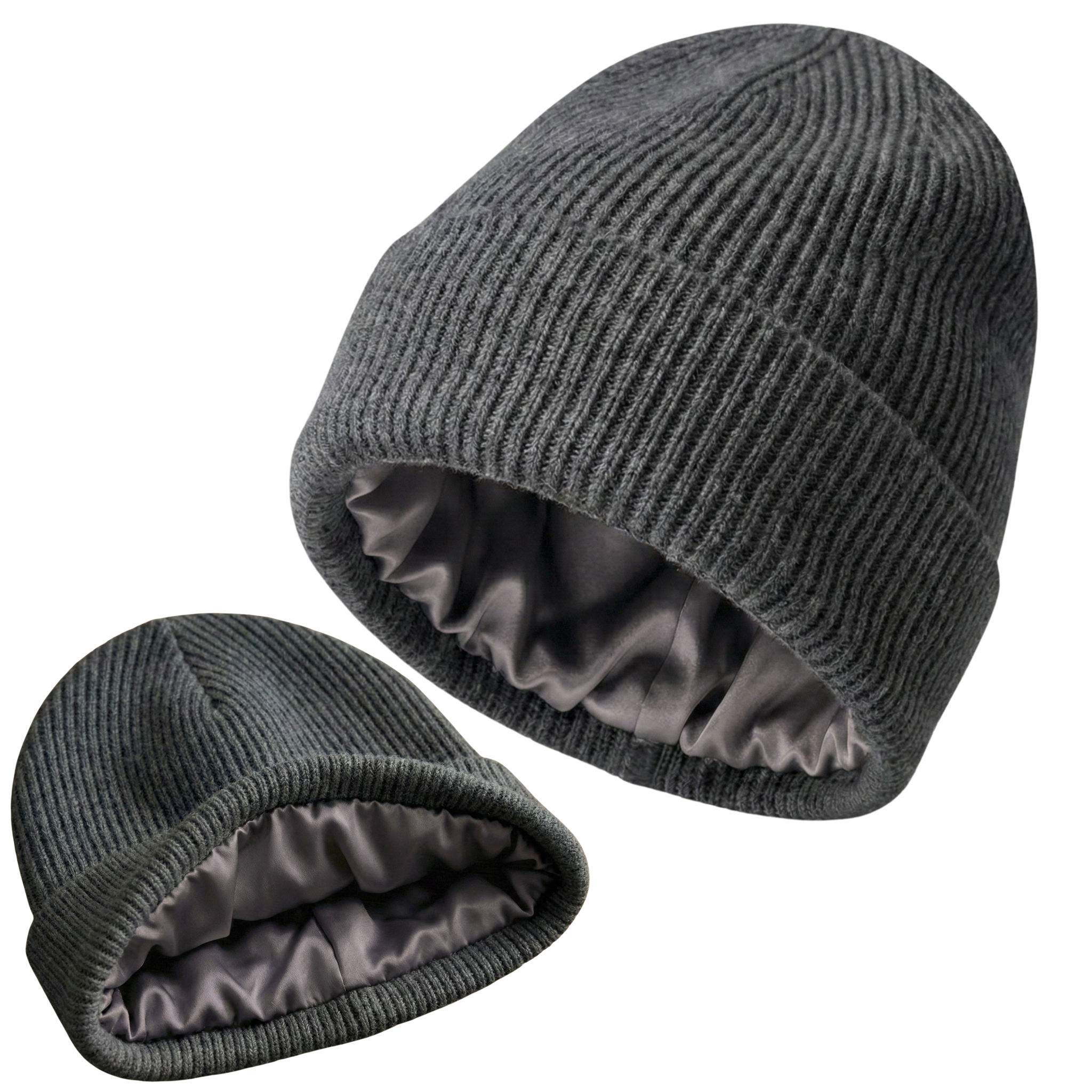 Luxury Silk-Lined Cashmere & Merino Wool Winter Beanie | Gunmetal