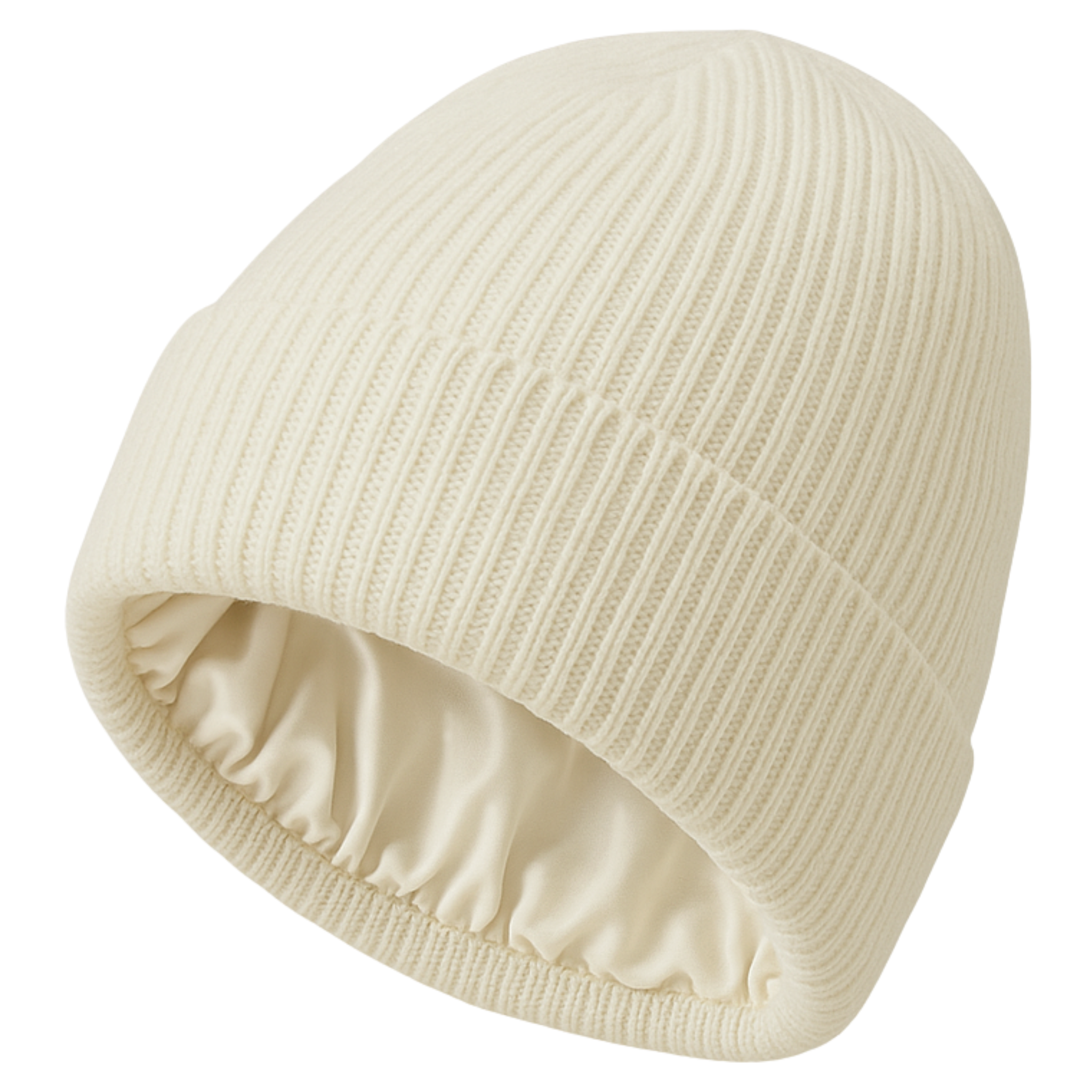 Luxury Silk-Lined Cashmere & Merino Wool Winter Beanie | Ivory