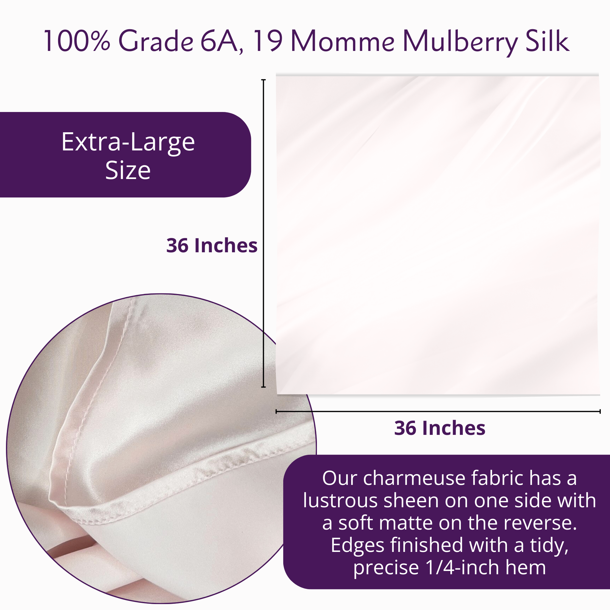 Silk Square Head Scarf - Black, 36 pure Mulberry silk charmeuse from Mulberry Park Silks, featuring lustrous sheen, soft matte reverse, and precise ¼-inch hem.