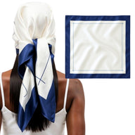 Mulberry Silk Square Head Scarf - Navy/Ivory