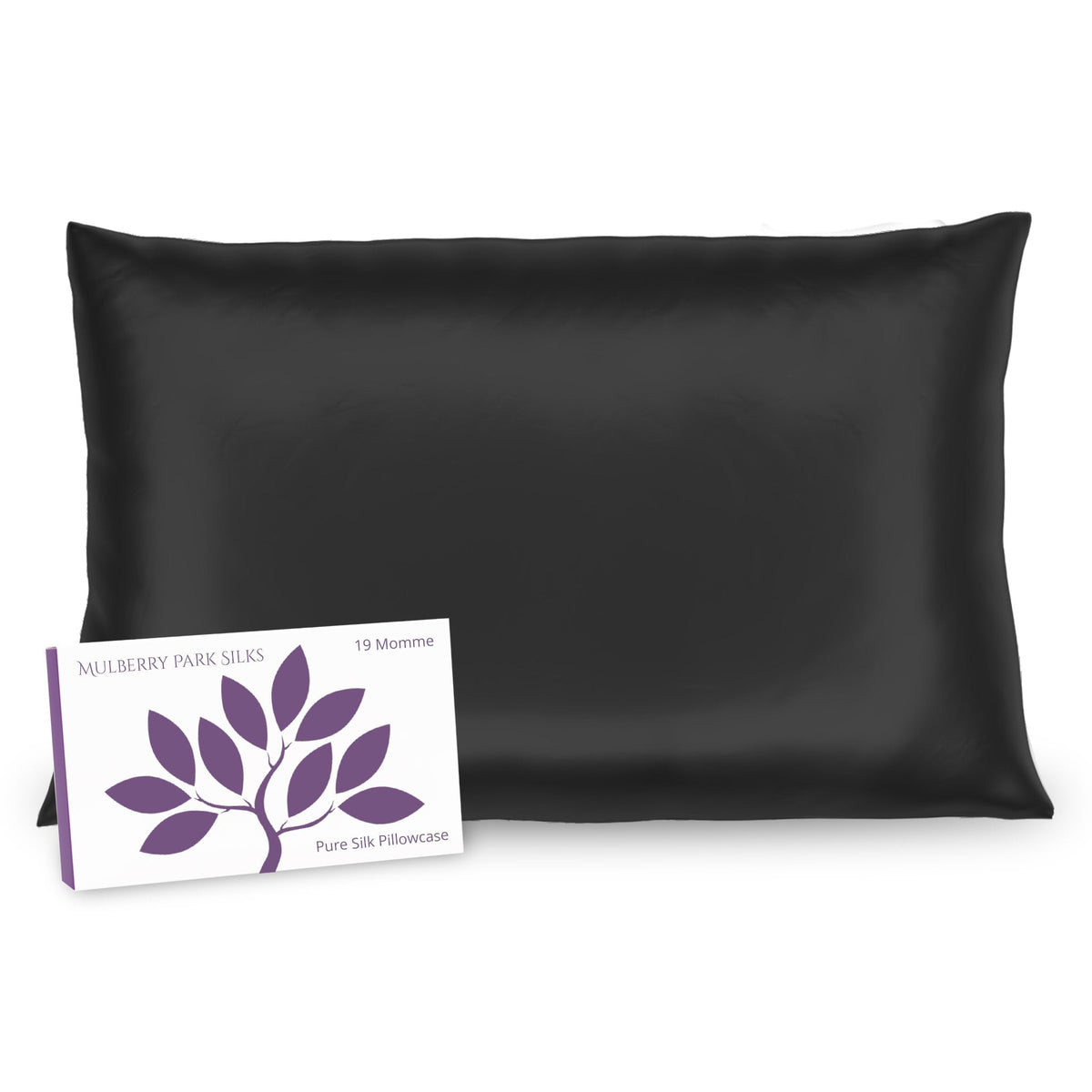 Mulberry Park Silks 19 Momme Pillowcase Black with box packaging