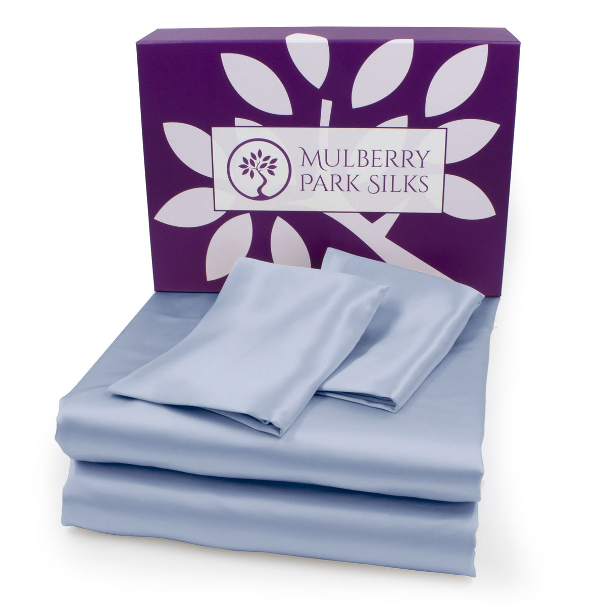 Mulberry Park Silks 22 Momme Silk Sheet Sets Blue Steel with Giftbox