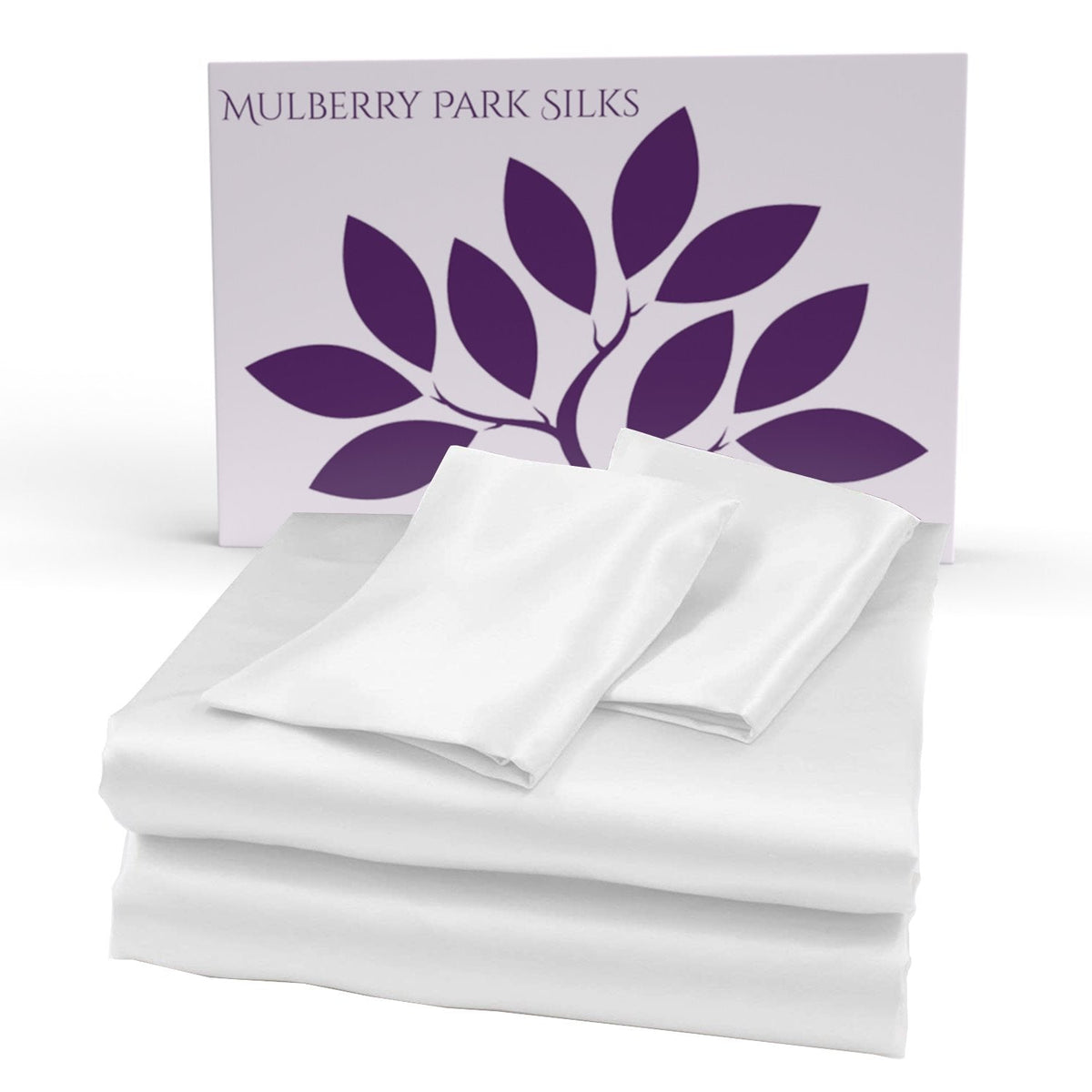 Mulberry Park Silks 19 Momme Silk Sheet Set White with giftbox