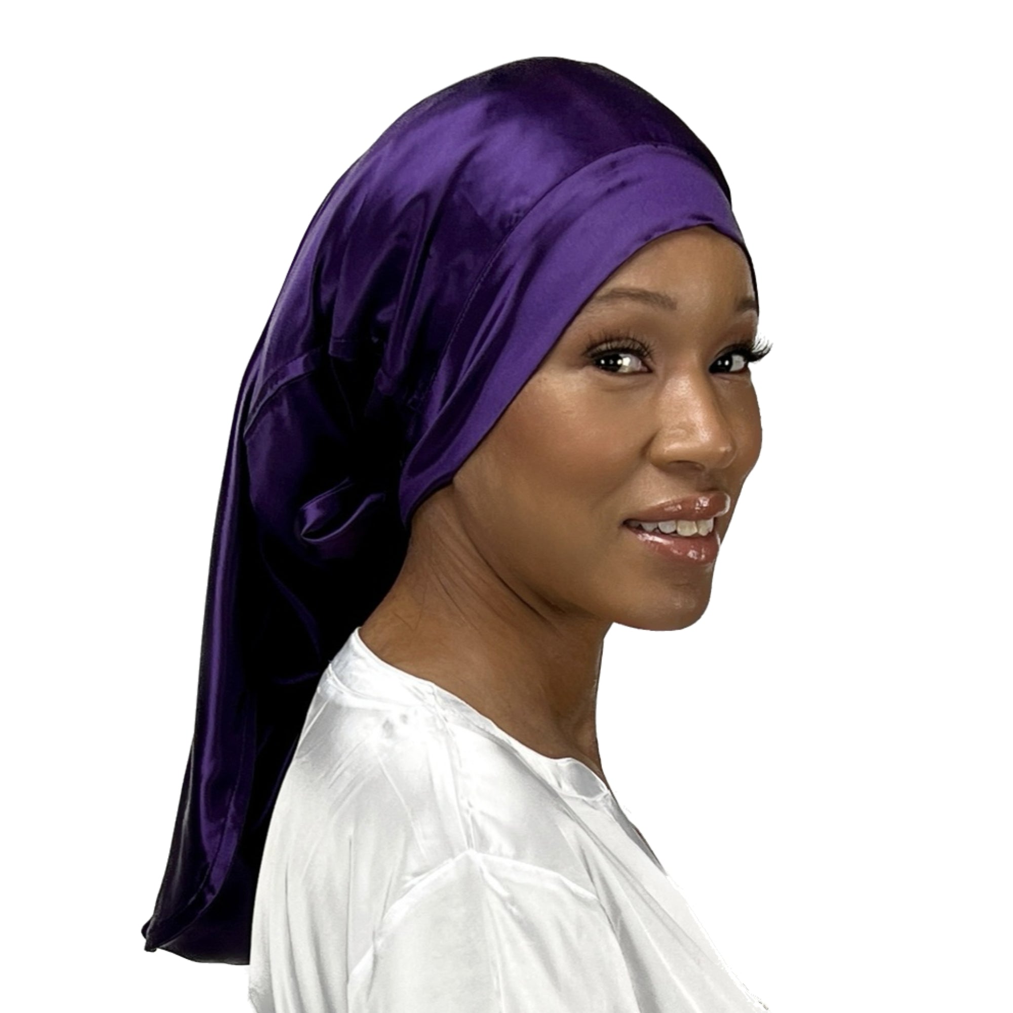 Silk Long Hair Reversible Bonnet - Plum