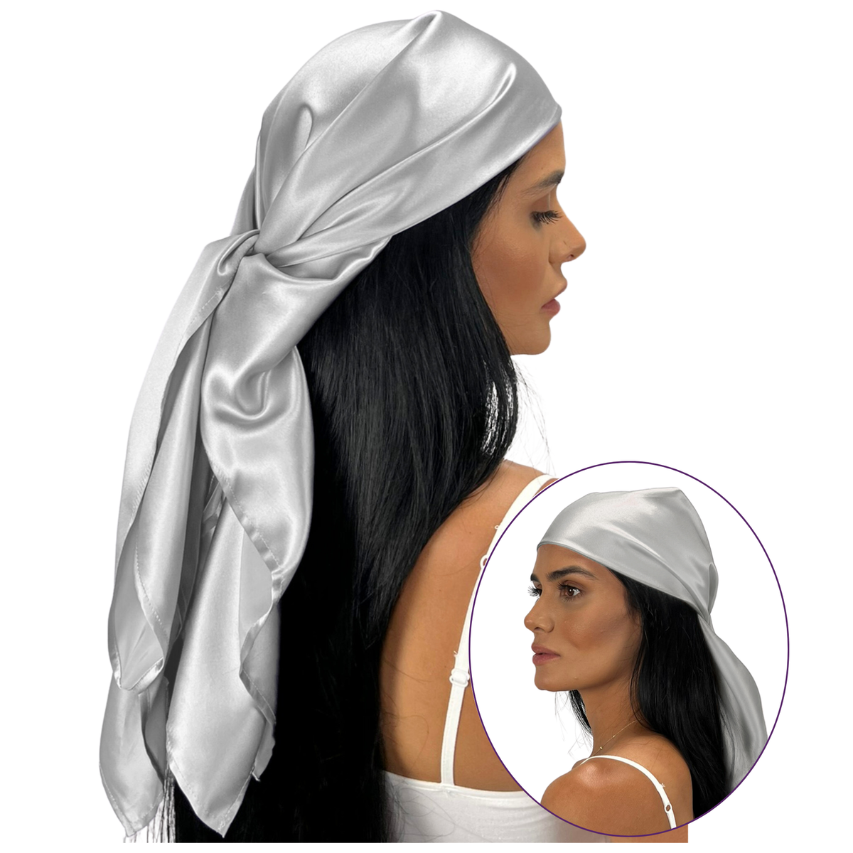 Silk Square Head Scarf - Silver