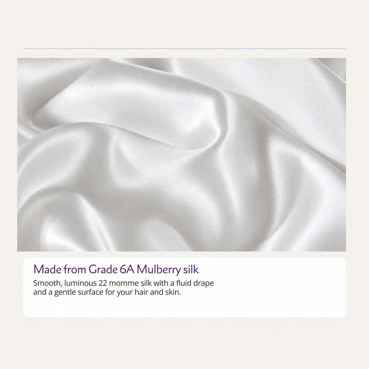 Smooth, white mulberry silk fabric with gentle folds, featuring a luminous, fluid texture perfect for a silk pillowcase.