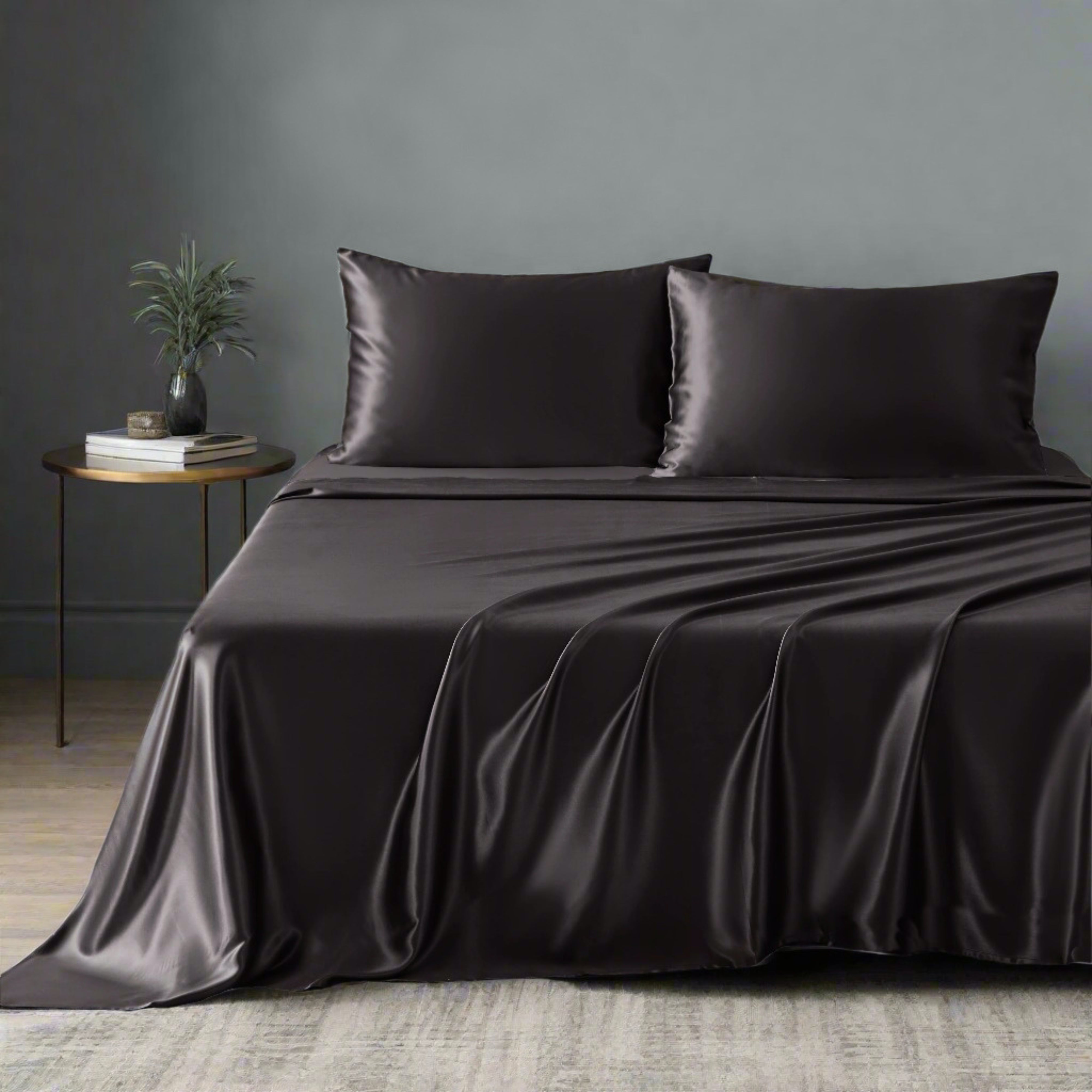 19 Momme Mulberry Silk Sheet Set | Luxury Bedding - Black
