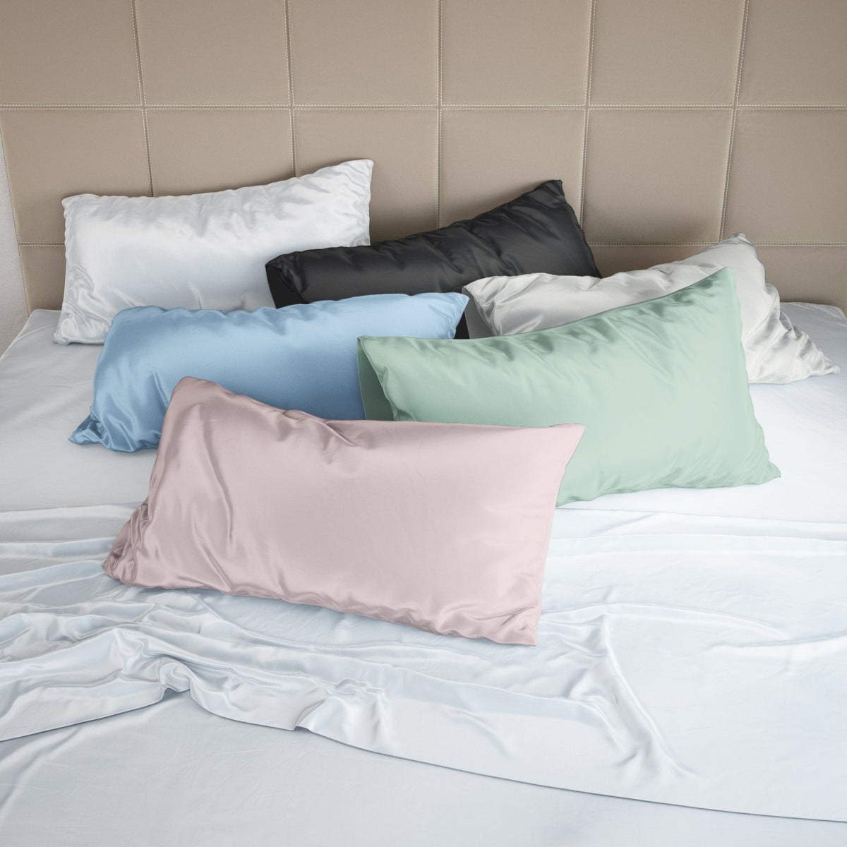 Mulberry Park Silks 19 Momme Pillowcases- All Colors on Bed