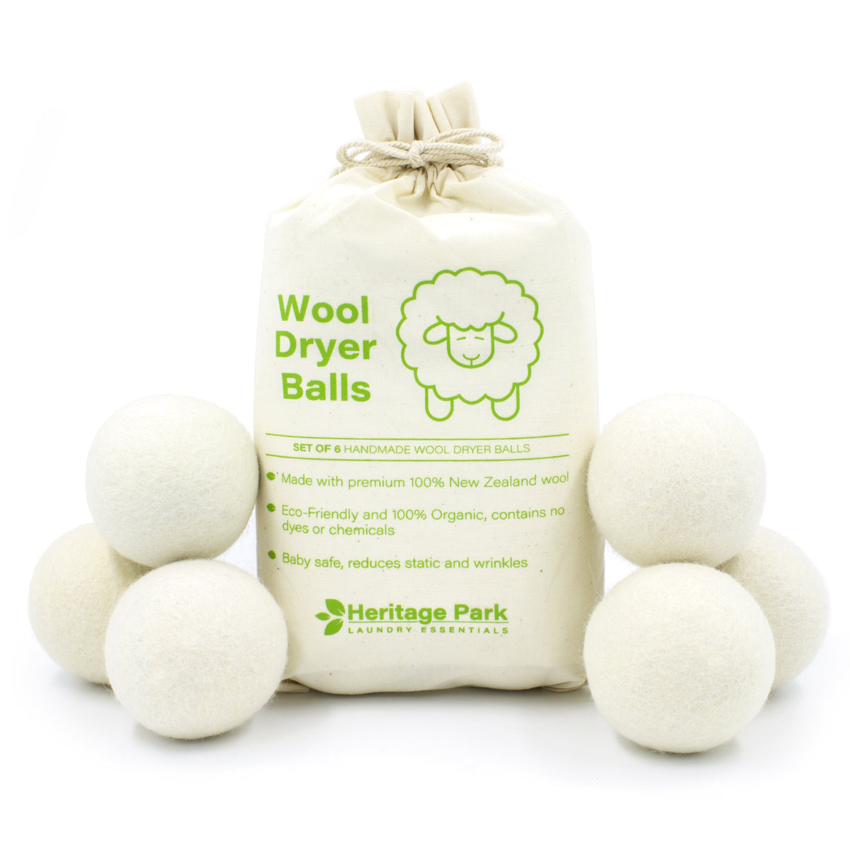  Mulberry Park Silks Heritage Park Wool Dryer Balls - White / 6-Pack