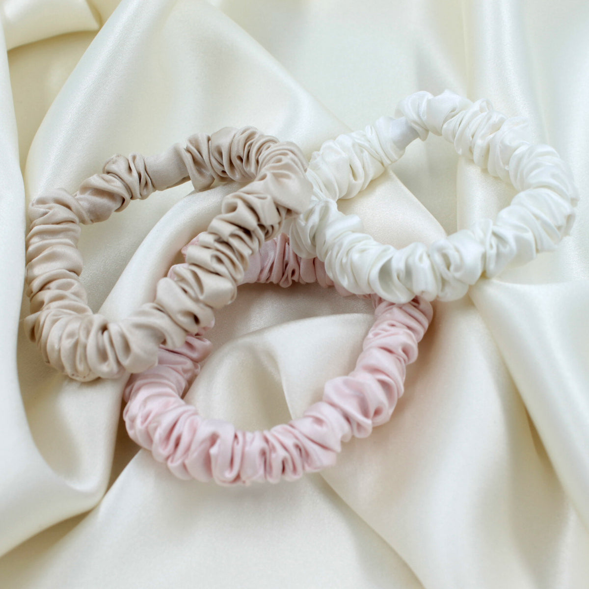 Mulberry Park Silks Doorbuster: Small Scrunchie Set - Ivory, Pink, Sand Layout