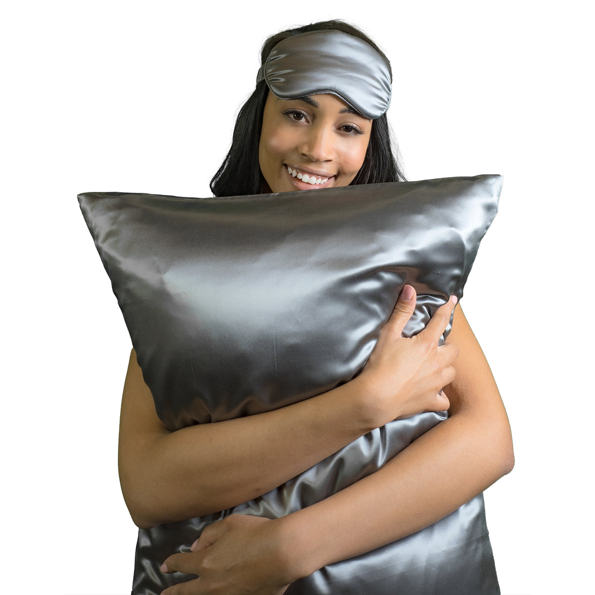 Mulberry Park Silks 22 Momme Pillowcase Gunmetal with Gunmetal Sleep Mask Keeps Hair and Skin Hydrated